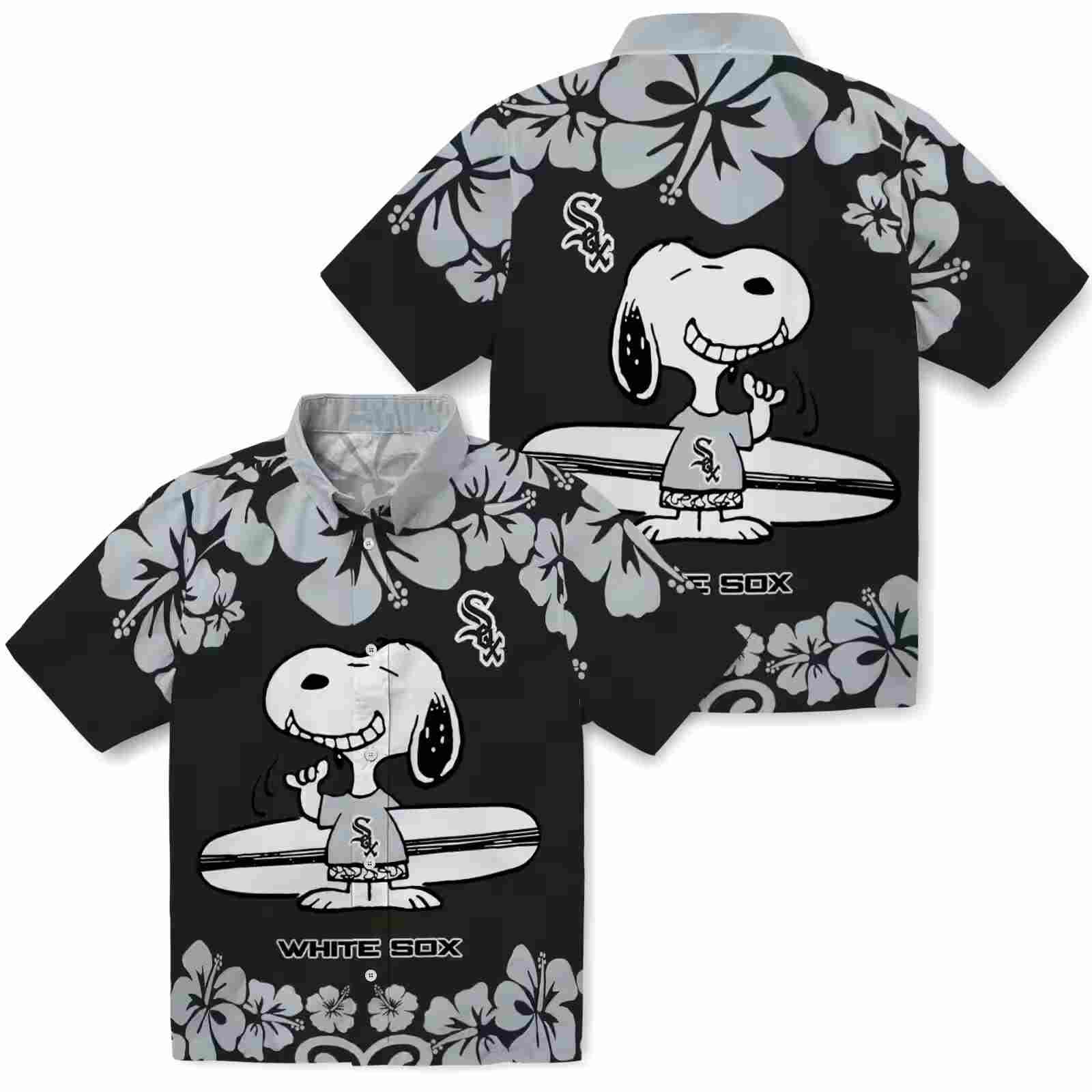 chicago white sox snoopy surf black white hawaiian shirt high quality