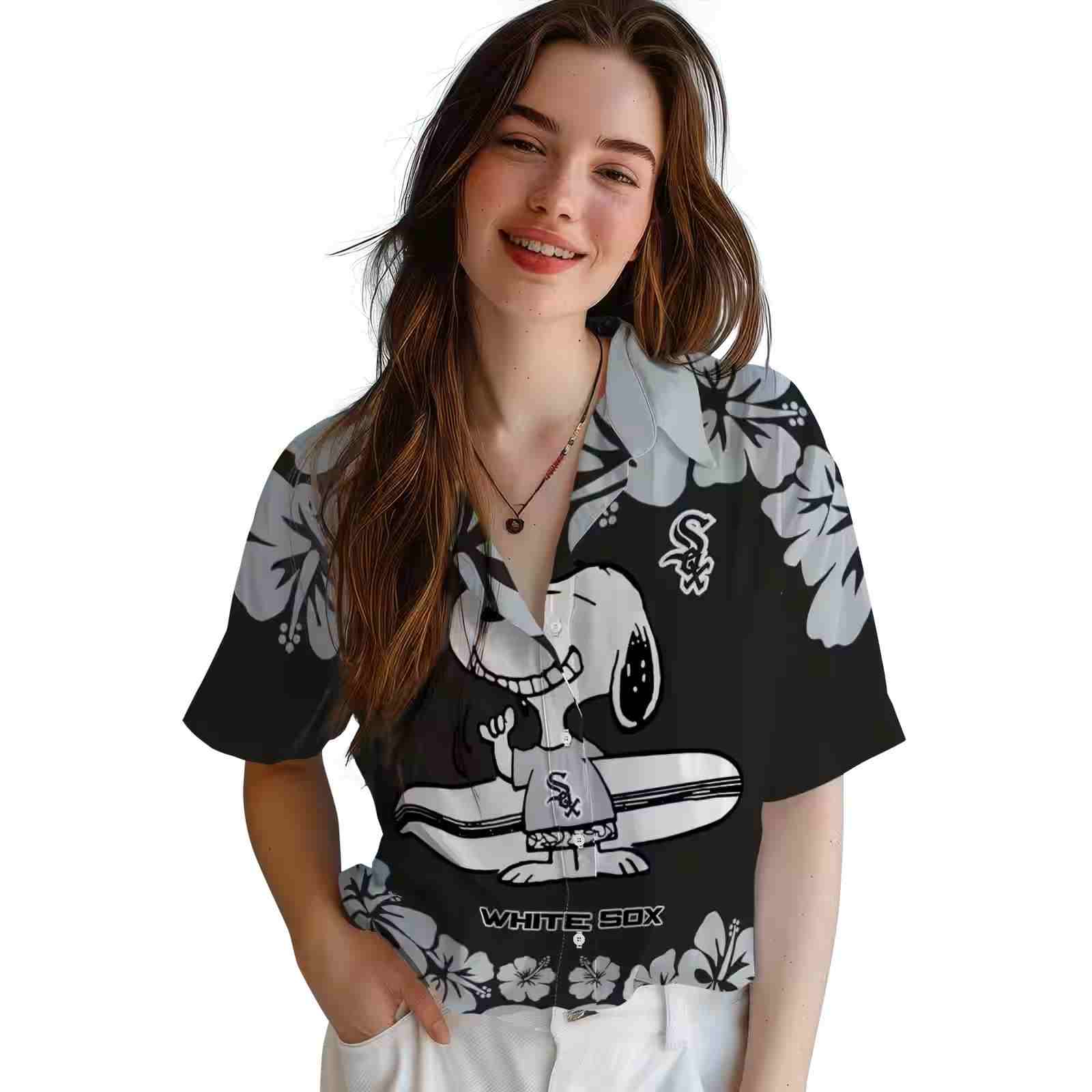 chicago white sox snoopy surf black white hawaiian shirt latest model