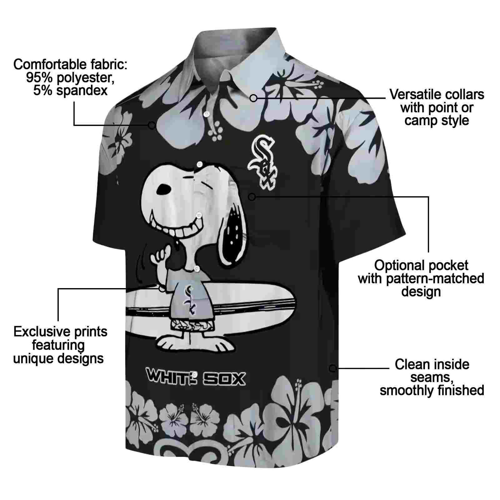 chicago white sox snoopy surf black white hawaiian shirt new arrival