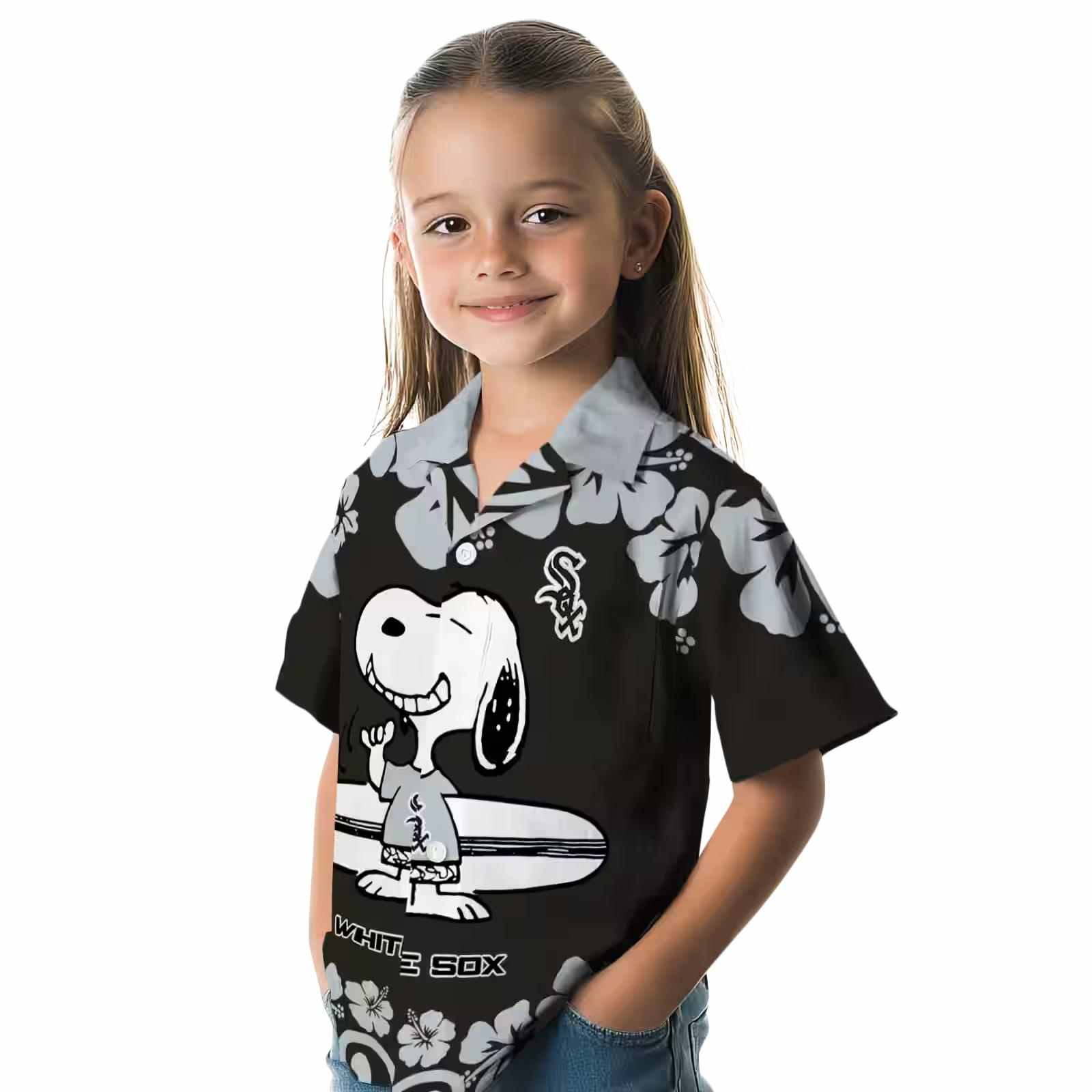 chicago white sox snoopy surf black white hawaiian shirt premium grade