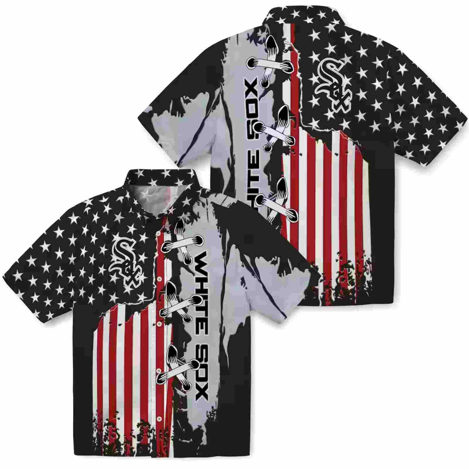 chicago white sox stitched flag black hawaiian shirt high quality