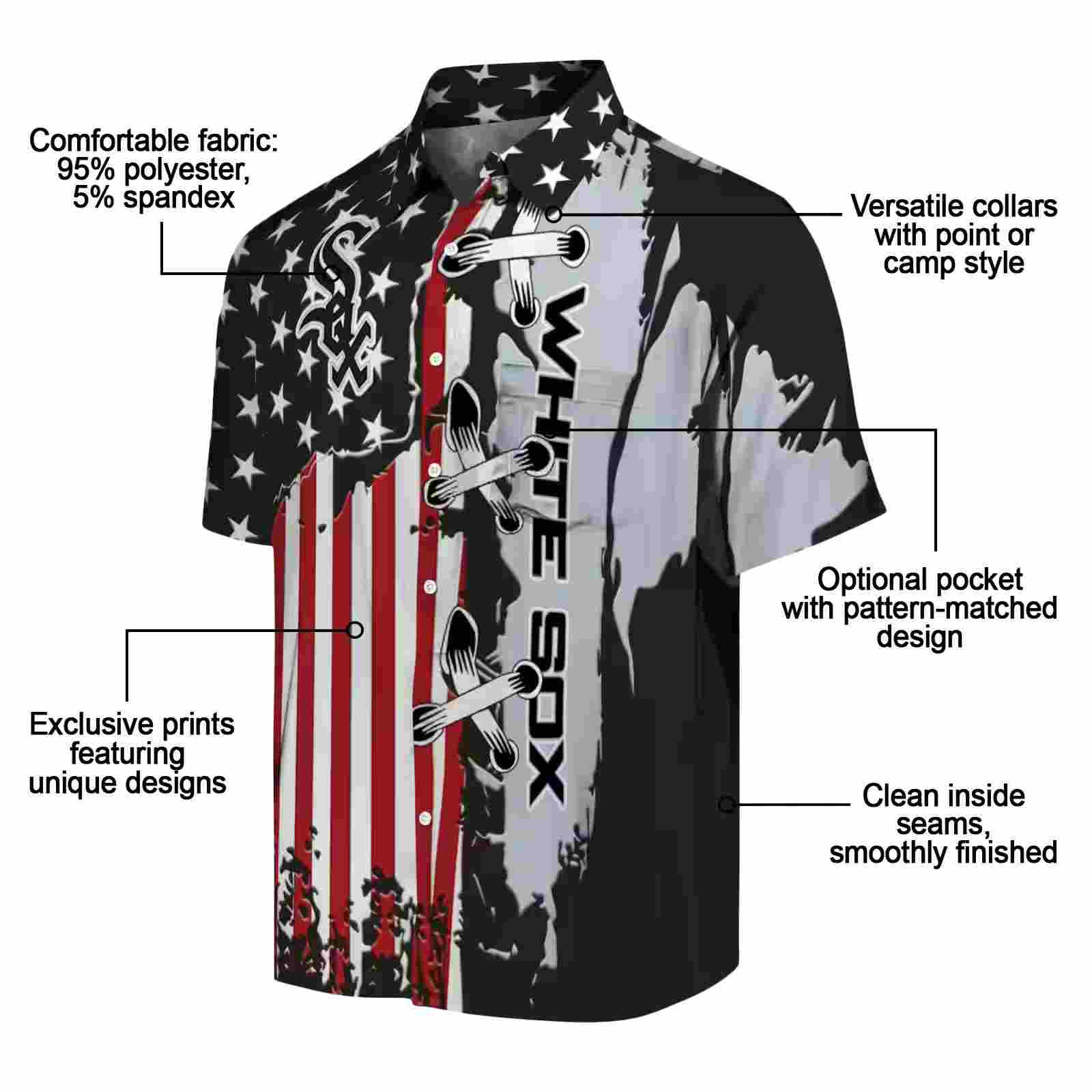 chicago white sox stitched flag black hawaiian shirt new arrival