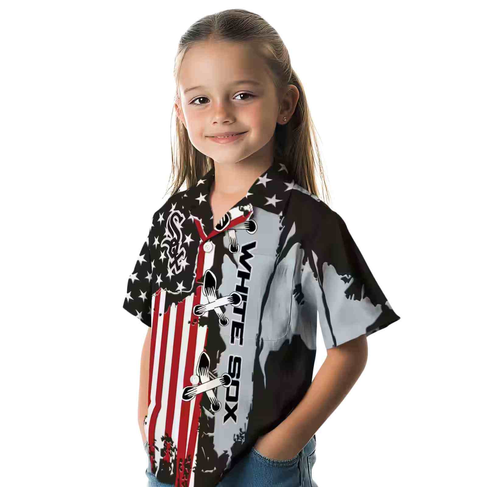 chicago white sox stitched flag black hawaiian shirt premium grade