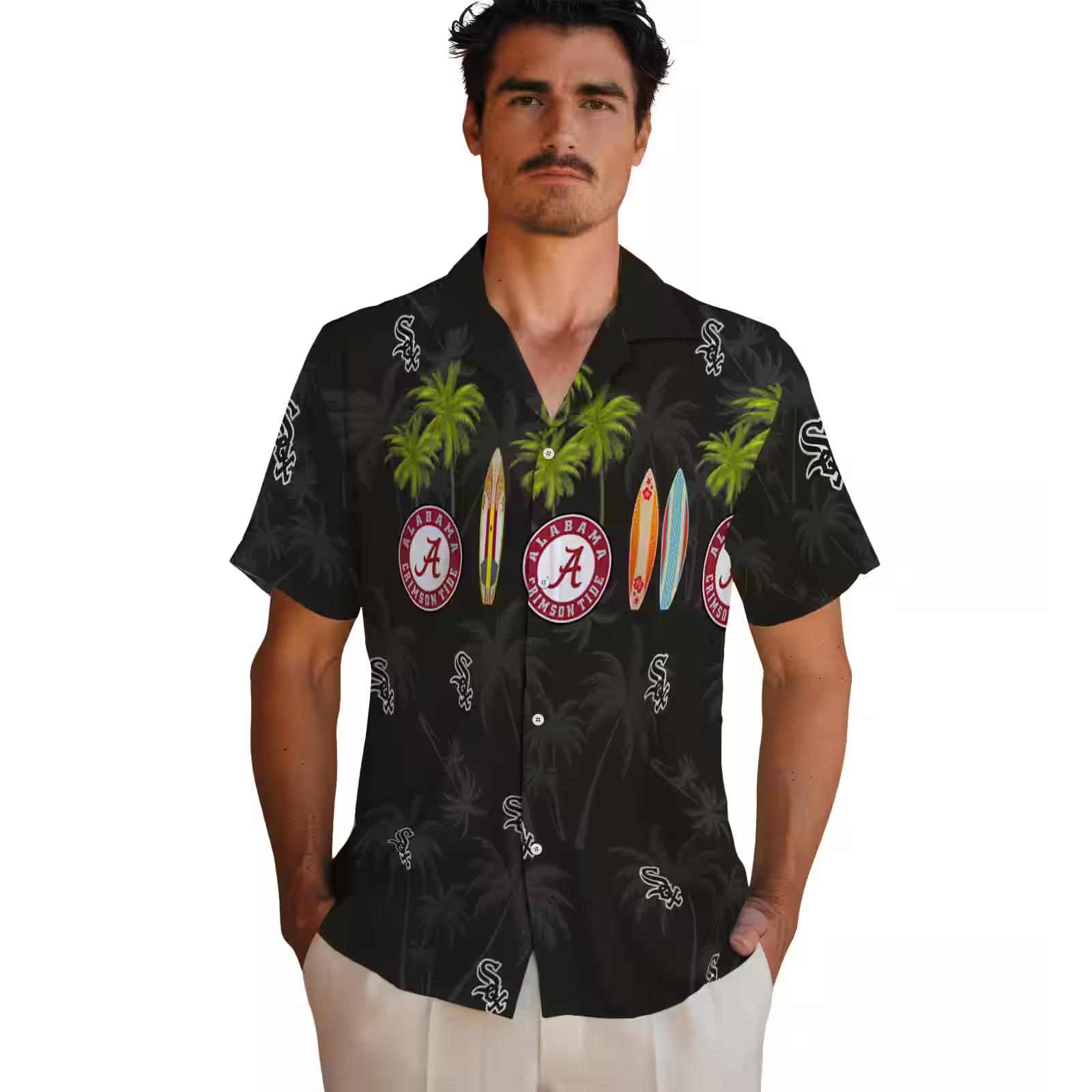 chicago white sox surfboard palm black hawaiian shirt fashion forward