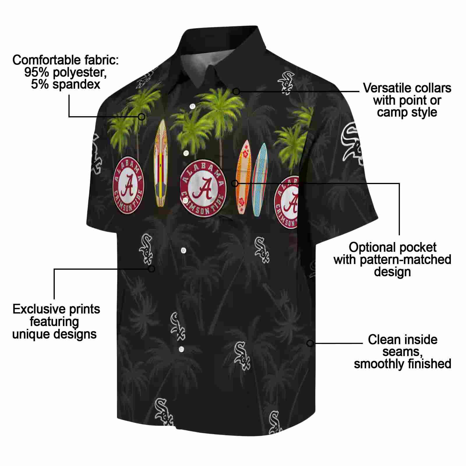 chicago white sox surfboard palm black hawaiian shirt new arrival