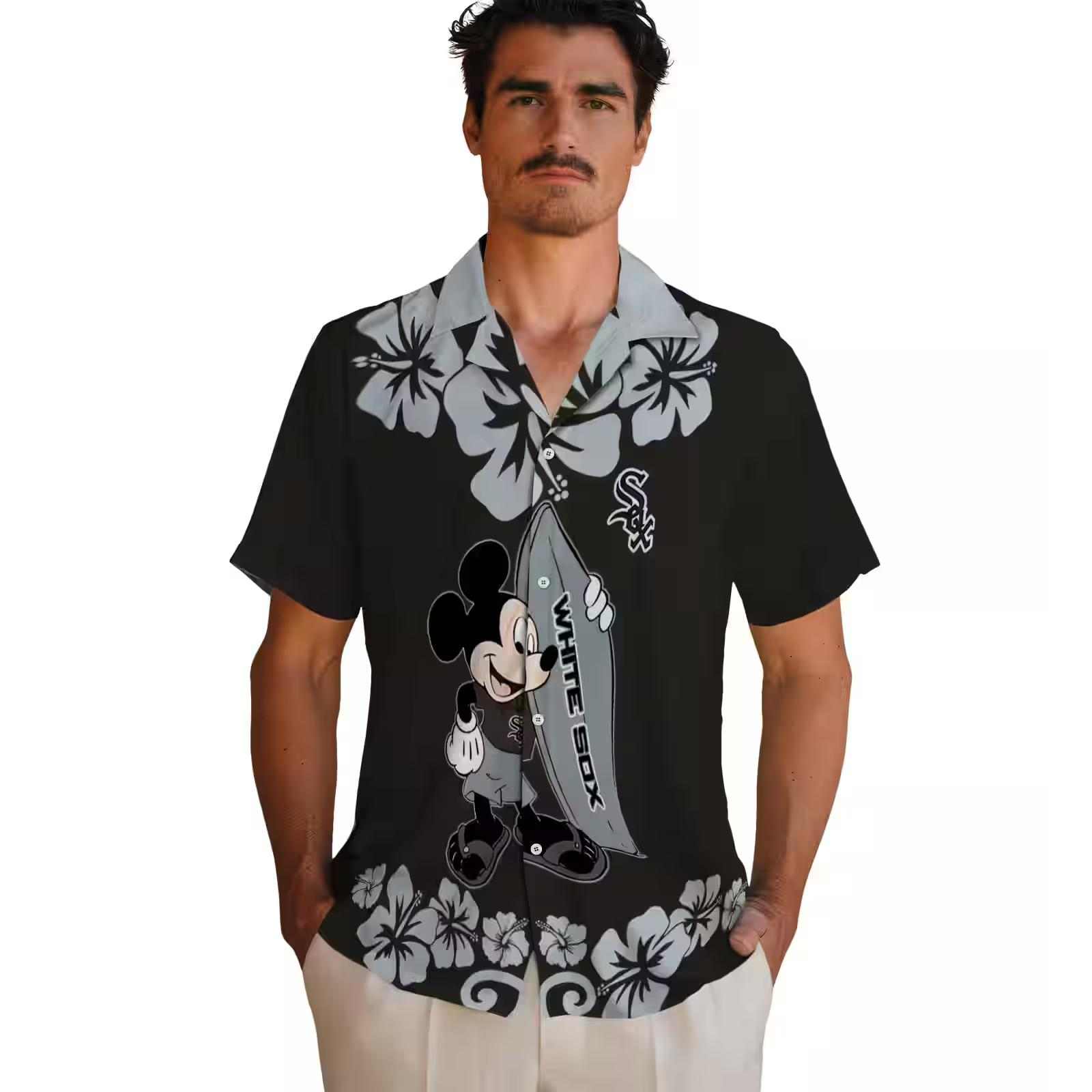 chicago white sox surfing mickey black hawaiian shirt fashion forward