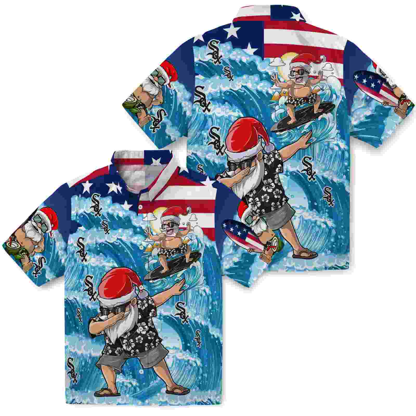 chicago white sox surfing santa blue hawaiian shirt high quality