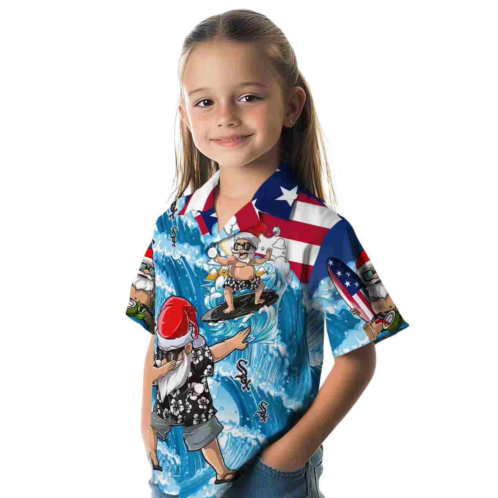 chicago white sox surfing santa blue hawaiian shirt premium grade