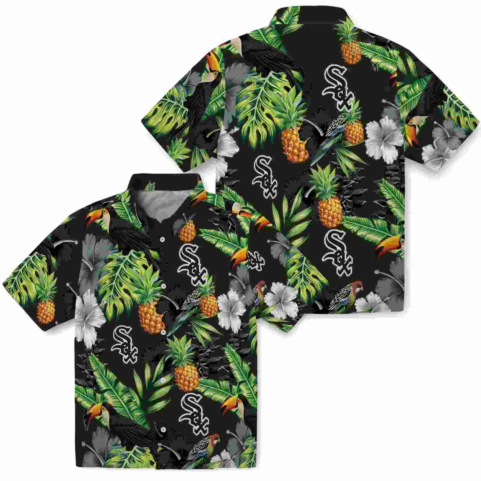 chicago white sox toucan hibiscus pineapple black green hawaiian shirt high quality