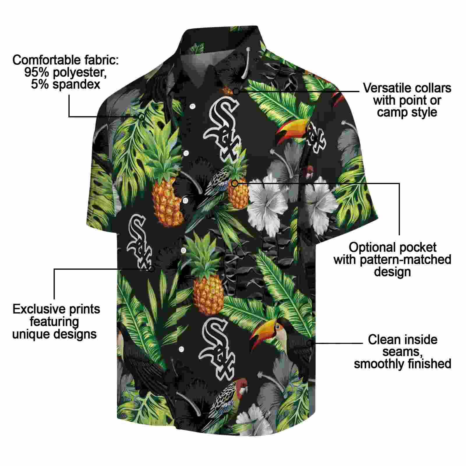 chicago white sox toucan hibiscus pineapple black green hawaiian shirt new arrival