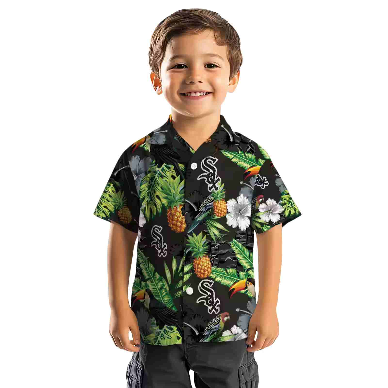 chicago white sox toucan hibiscus pineapple black green hawaiian shirt top rated