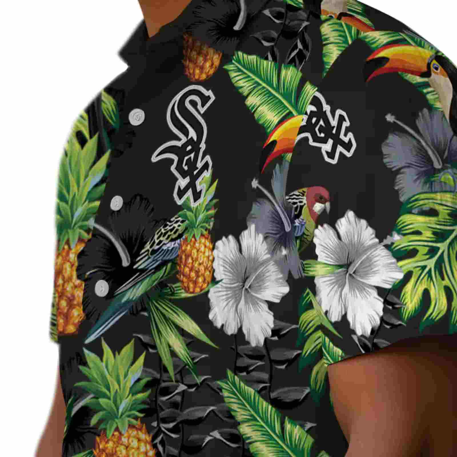 chicago white sox toucan hibiscus pineapple black green hawaiian shirt trendy