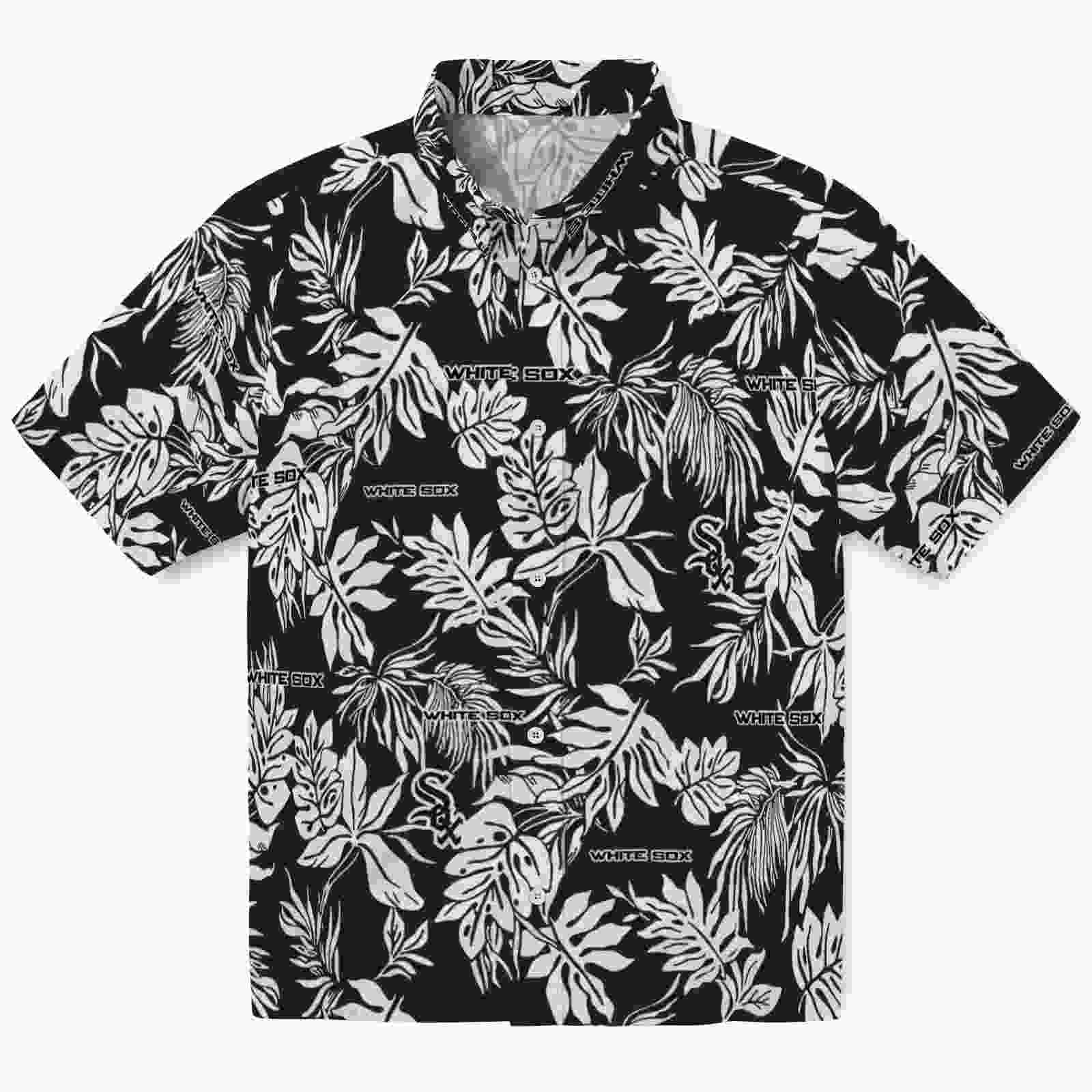 Chicago White Sox Tropical Leaf Black White Hawaiian Shirt