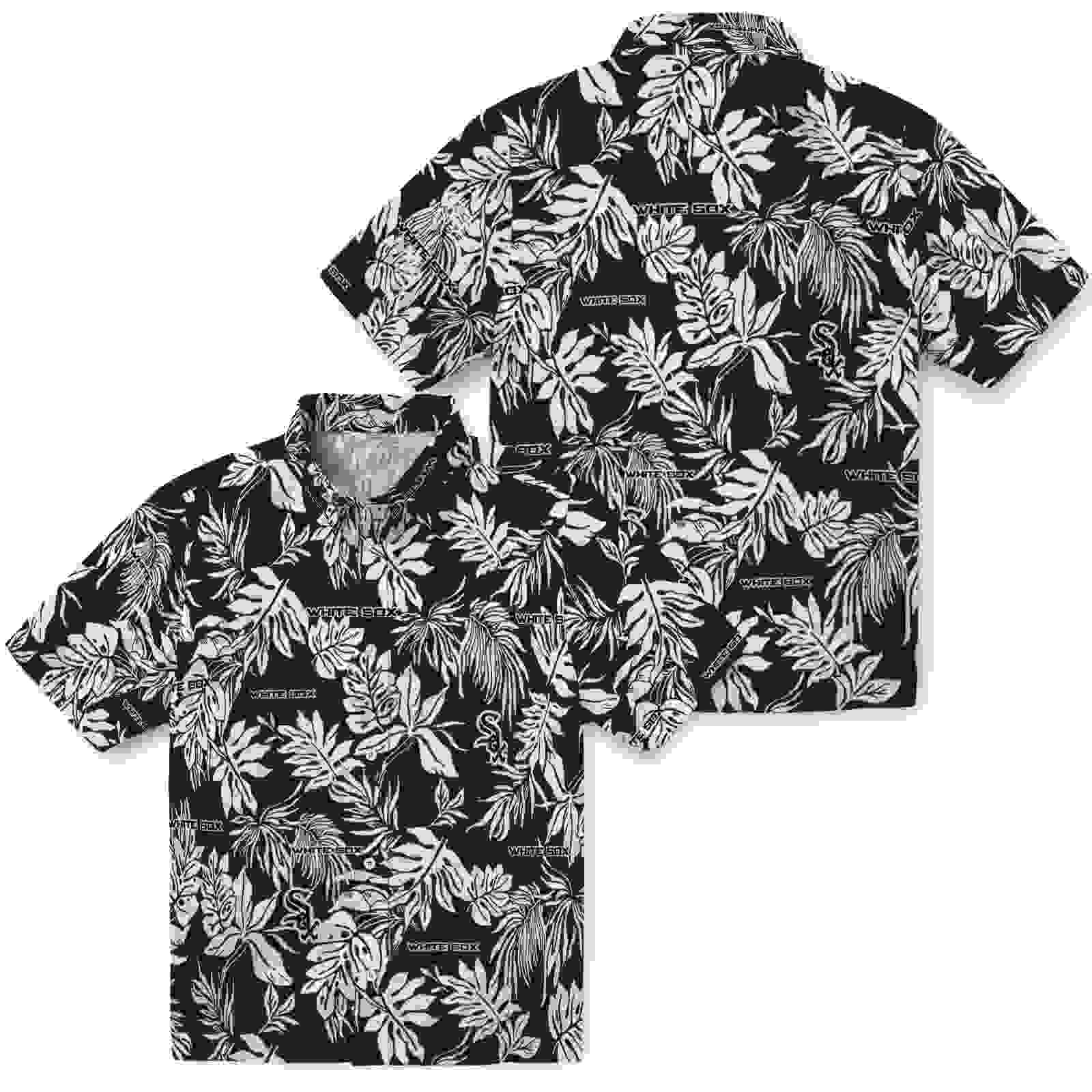 chicago white sox tropical leaf black white hawaiian shirt high quality