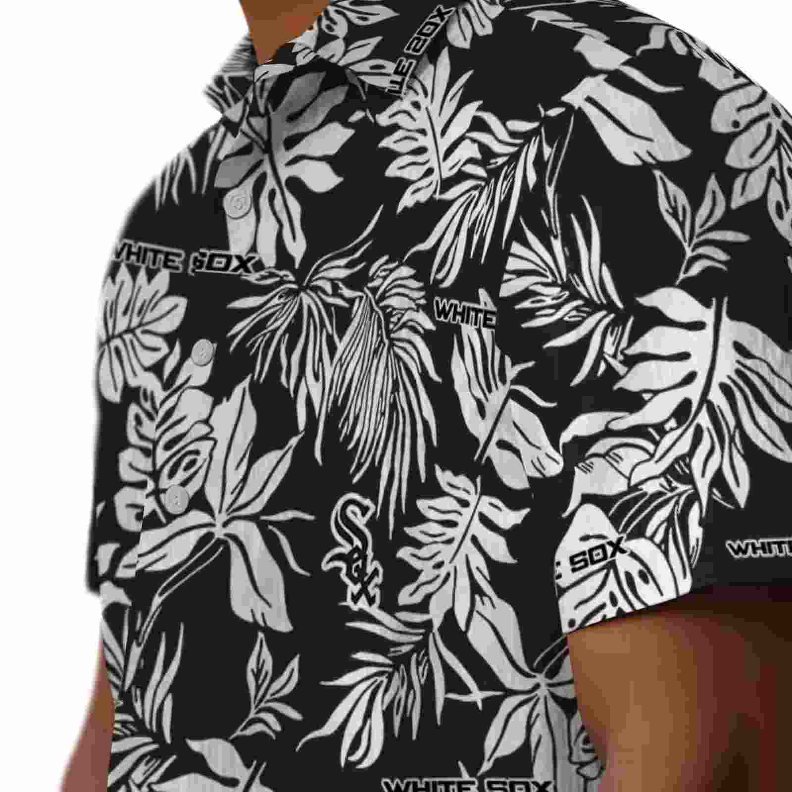 chicago white sox tropical leaf black white hawaiian shirt trendy