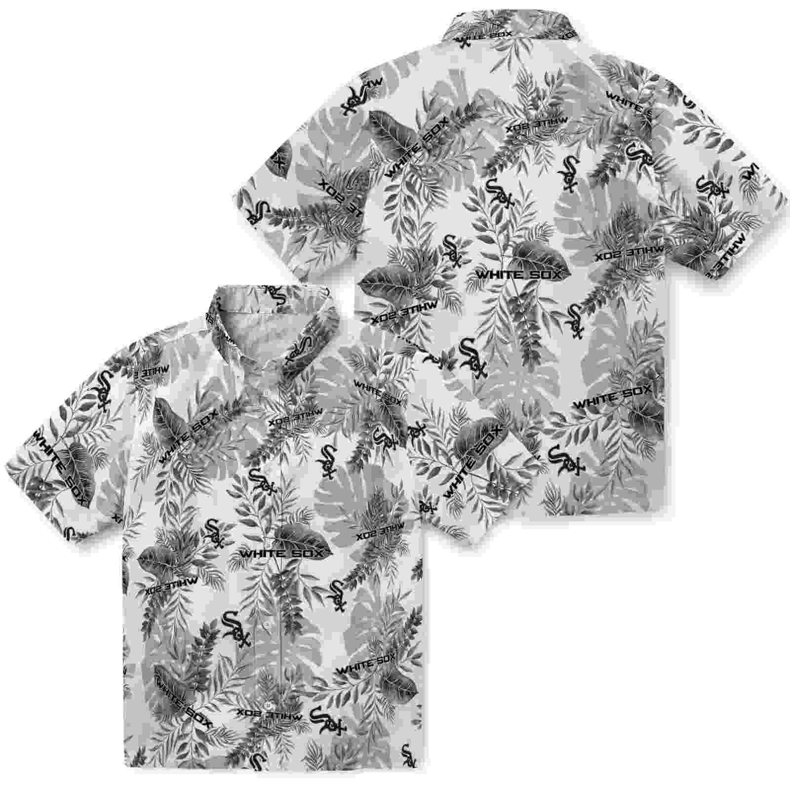 chicago white sox tropical leaves black white hawaiian shirt high quality