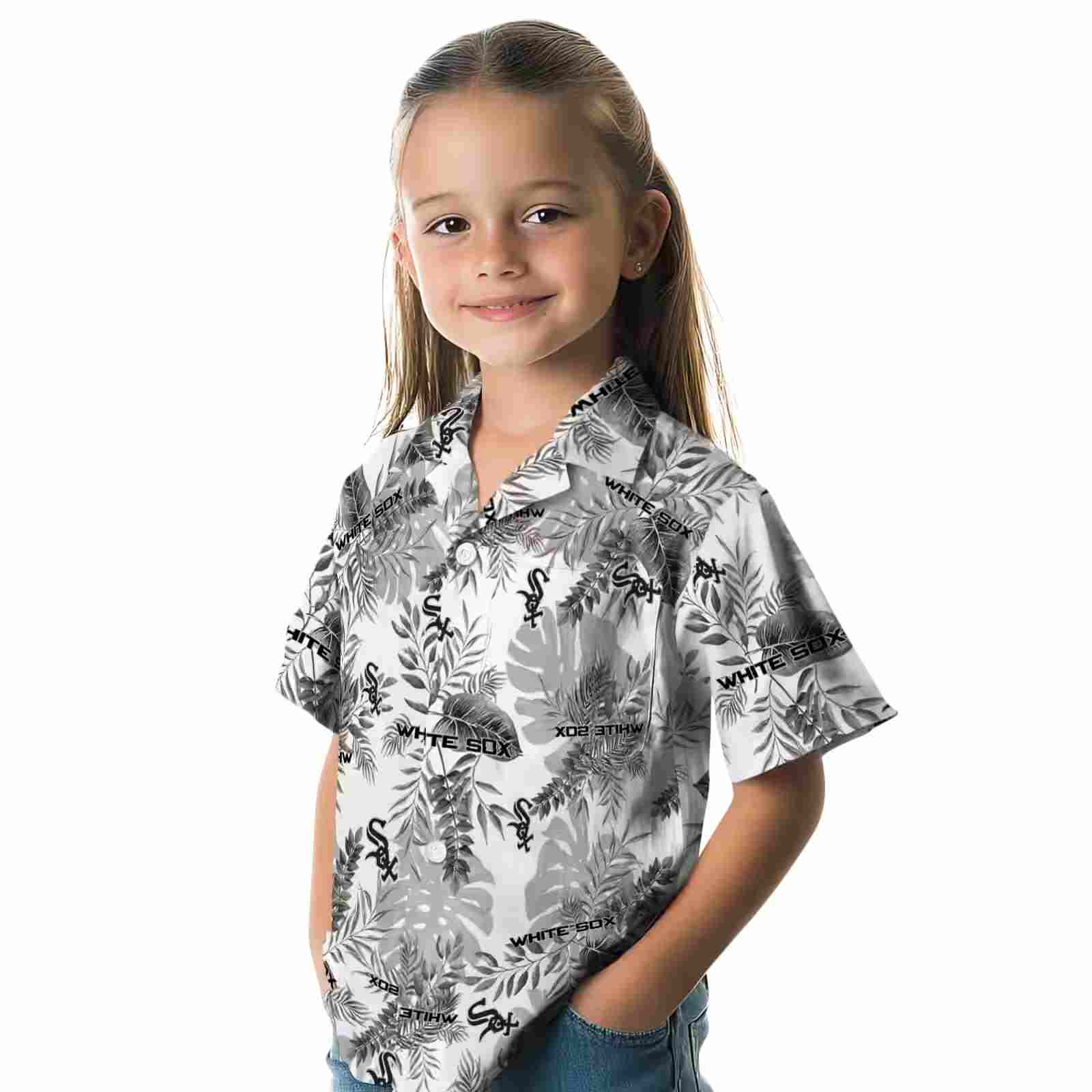 chicago white sox tropical leaves black white hawaiian shirt premium grade