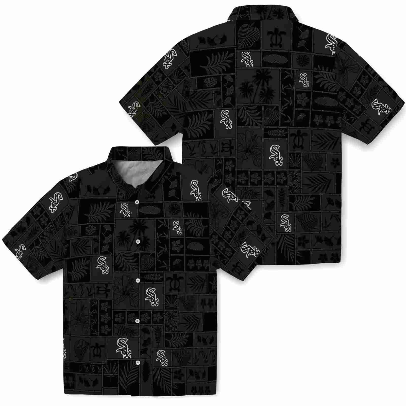 chicago white sox tropical patchwork black hawaiian shirt high quality