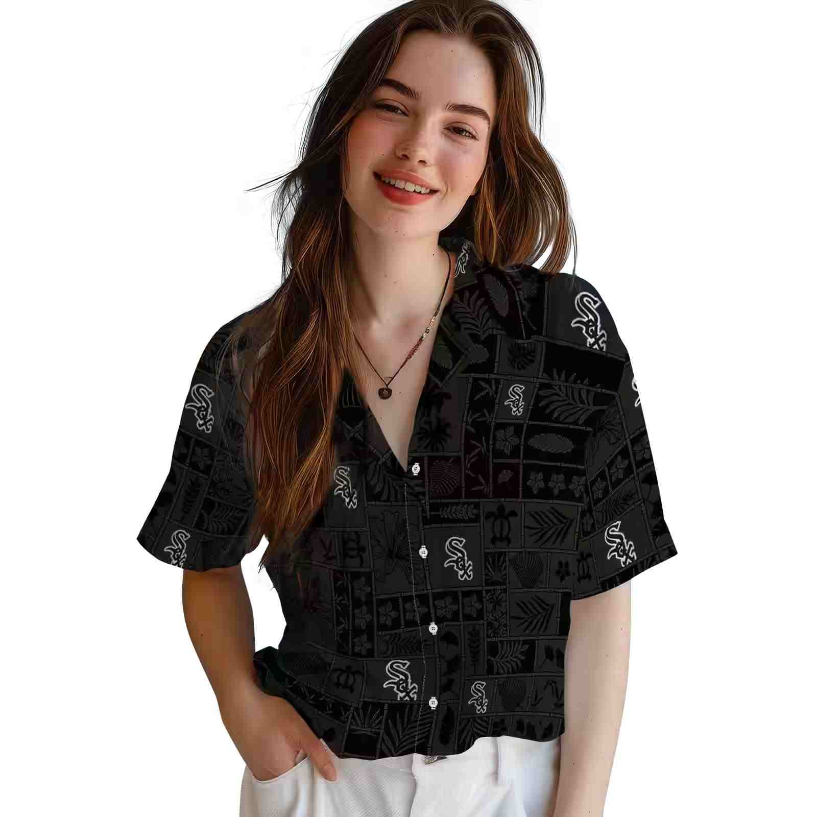 chicago white sox tropical patchwork black hawaiian shirt latest model