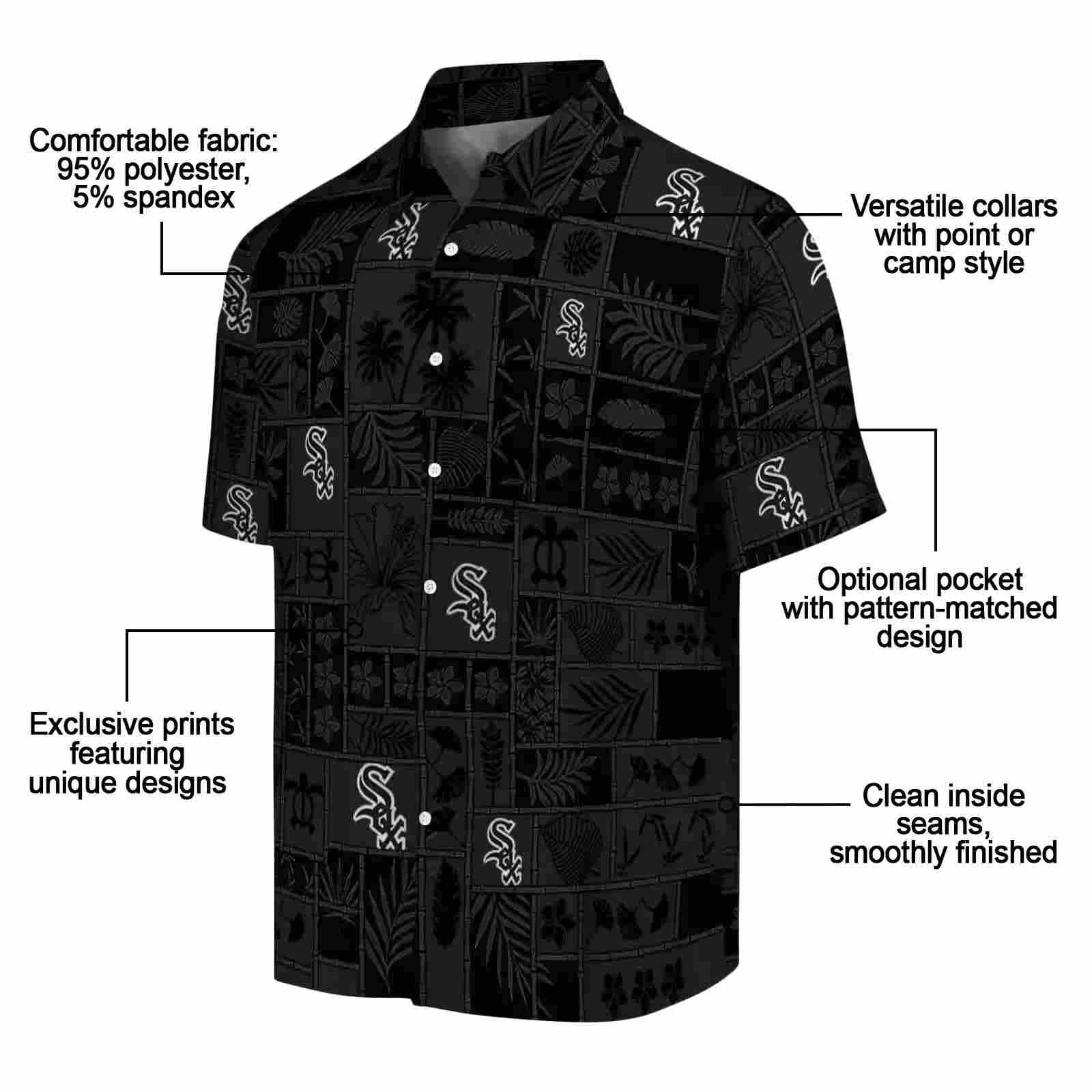 chicago white sox tropical patchwork black hawaiian shirt new arrival