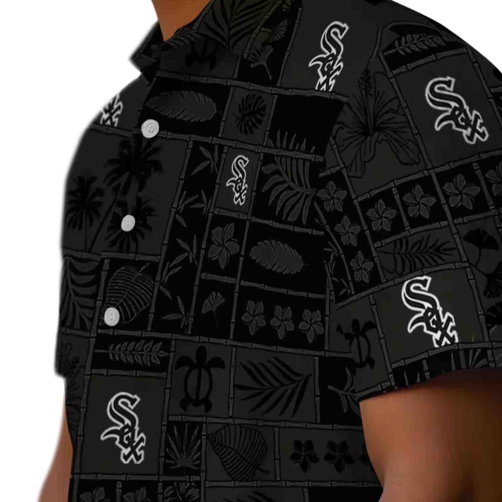 chicago white sox tropical patchwork black hawaiian shirt trendy