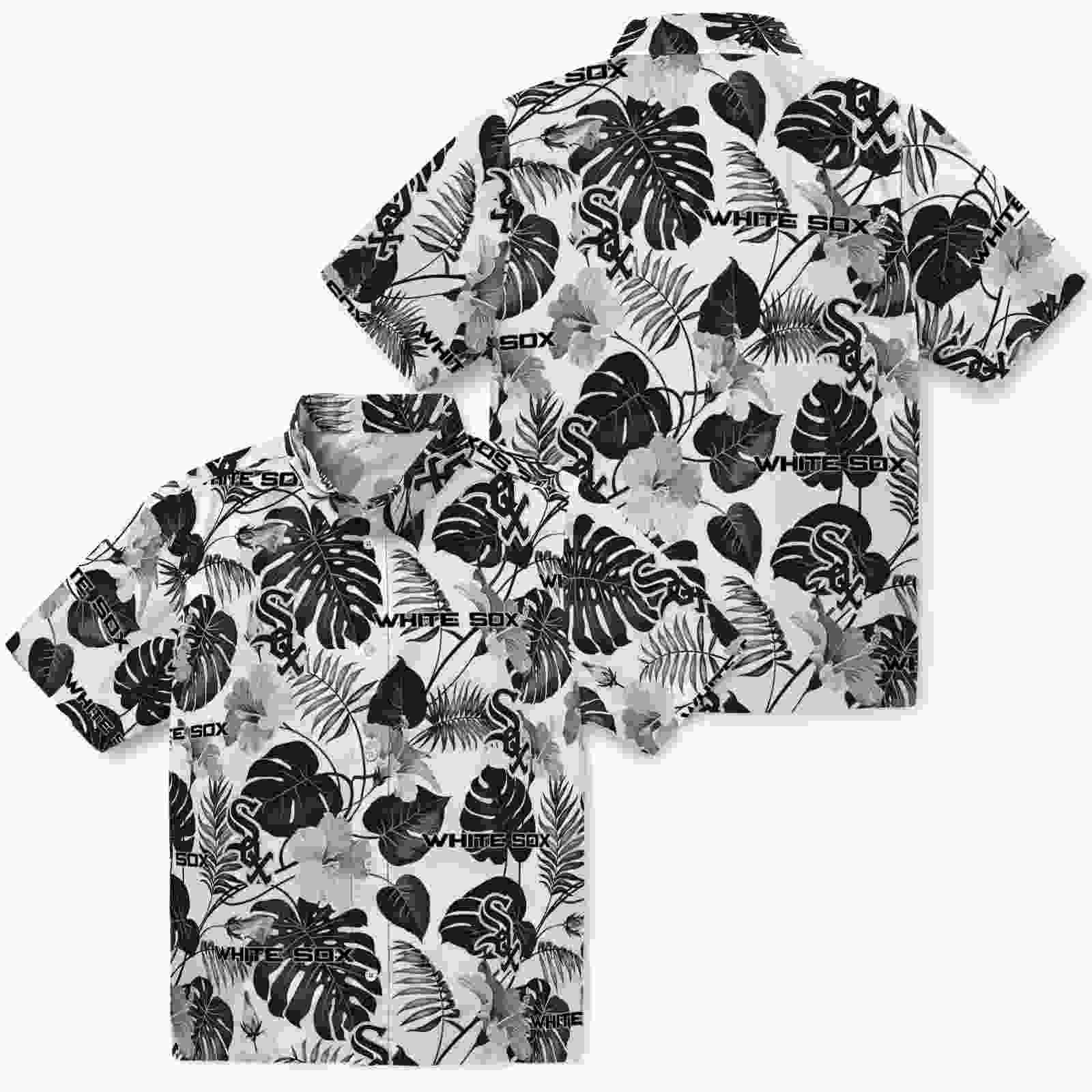 chicago white sox tropical plants black white hawaiian shirt high quality