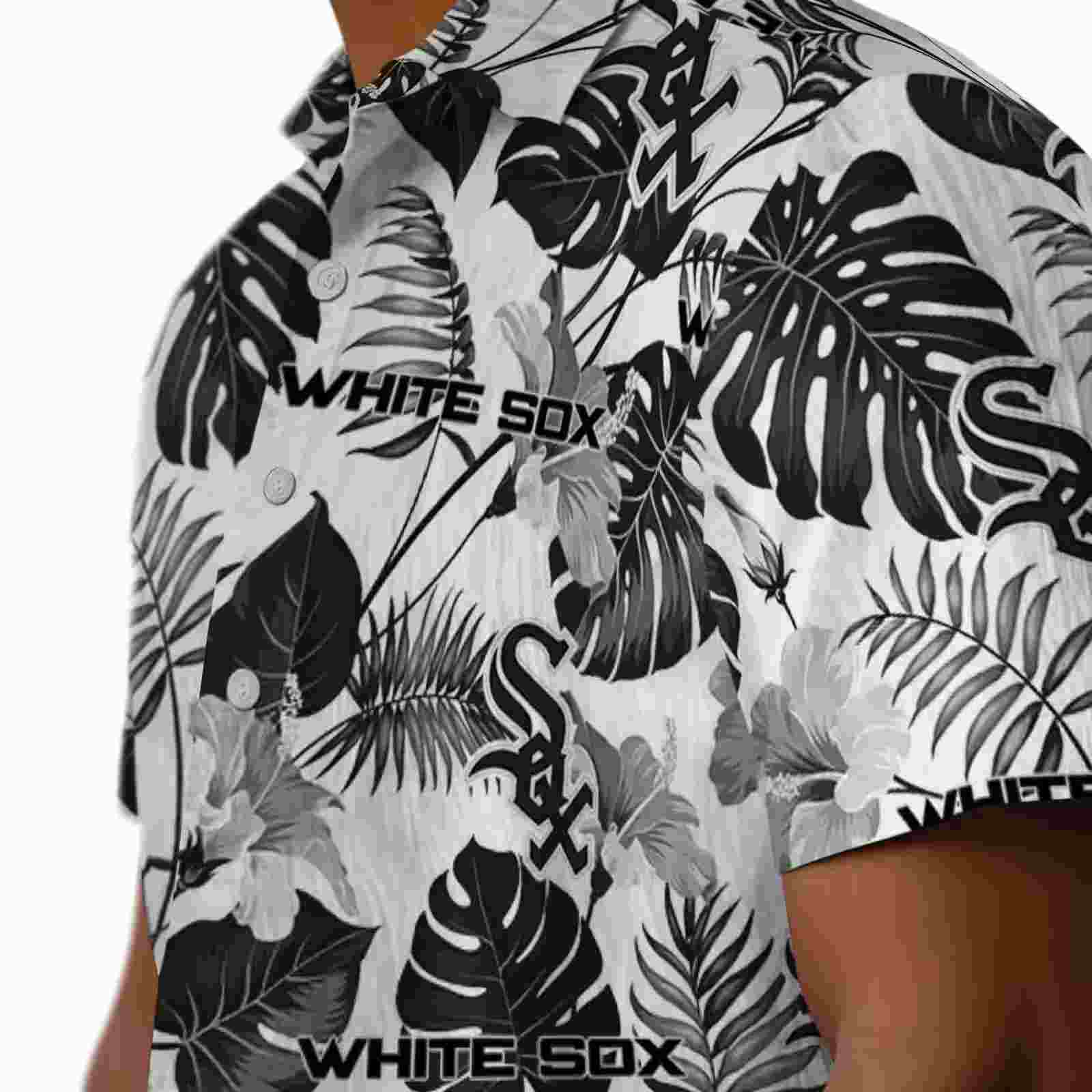 chicago white sox tropical plants black white hawaiian shirt trendy