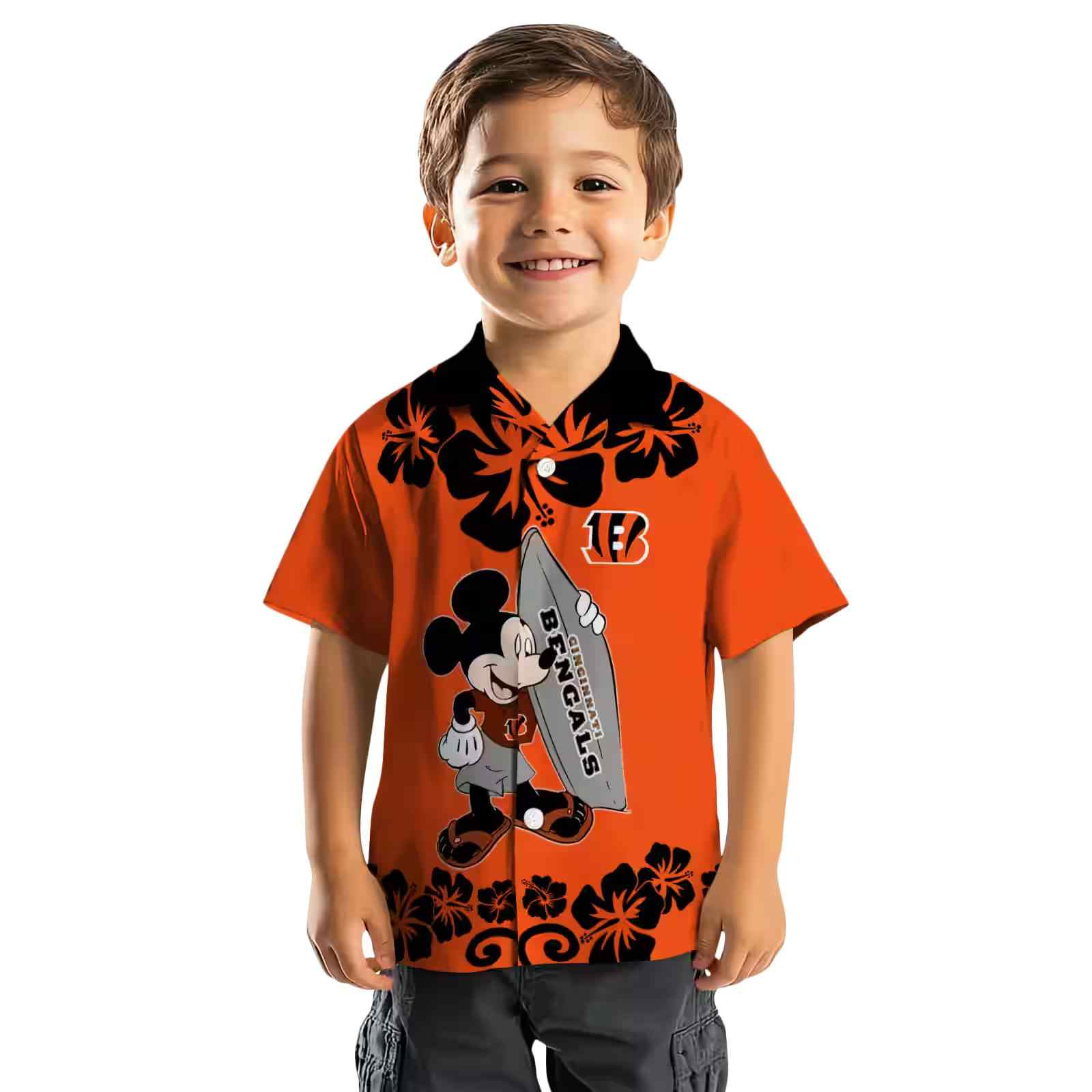 cincinnati bengals surfing mickey orange hawaiian shirt top rated