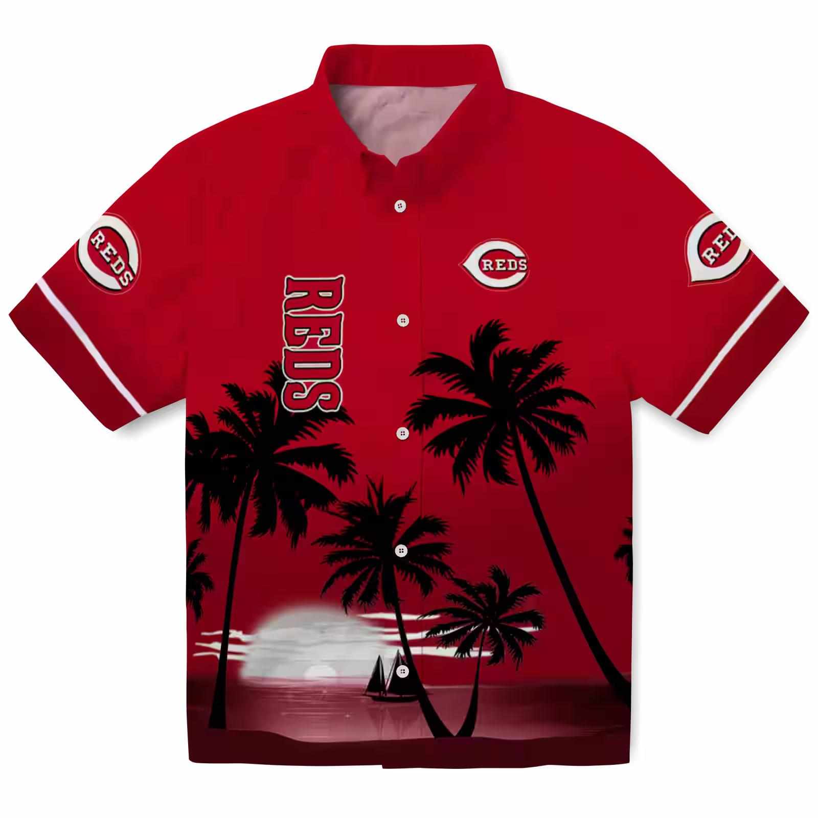 Cincinnati Reds Beach Sunset Red Black Hawaiian Shirt