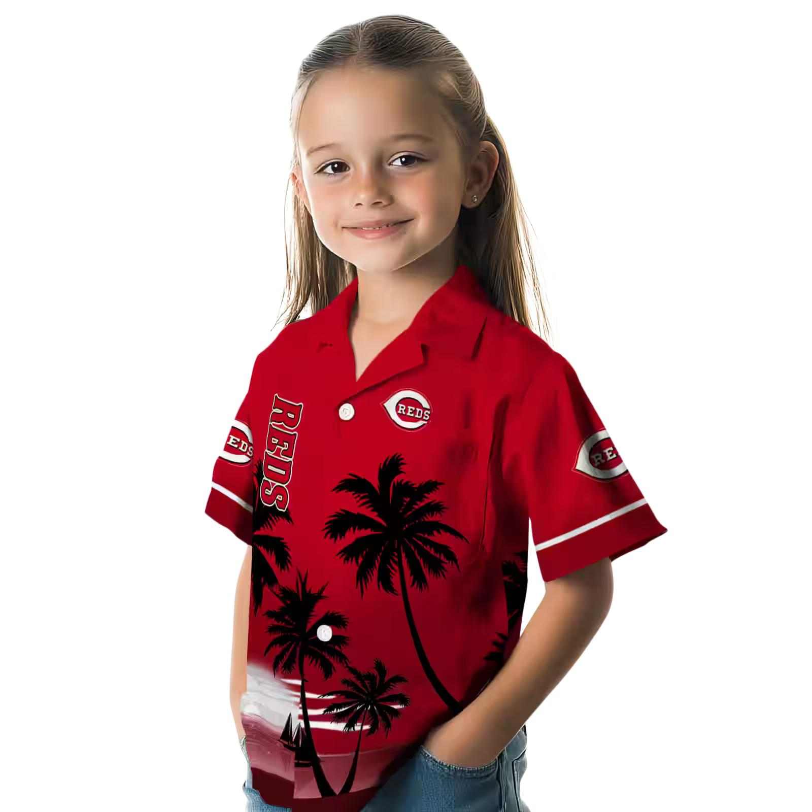 cincinnati reds beach sunset red black hawaiian shirt premium grade