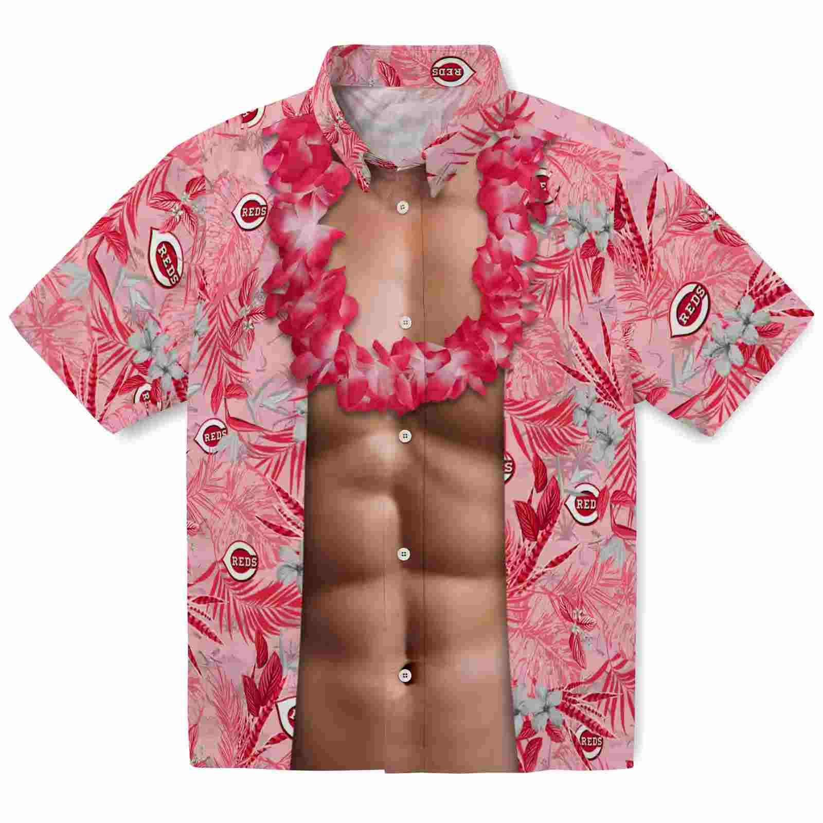 Cincinnati Reds Chest Illusion Red Hawaiian Shirt