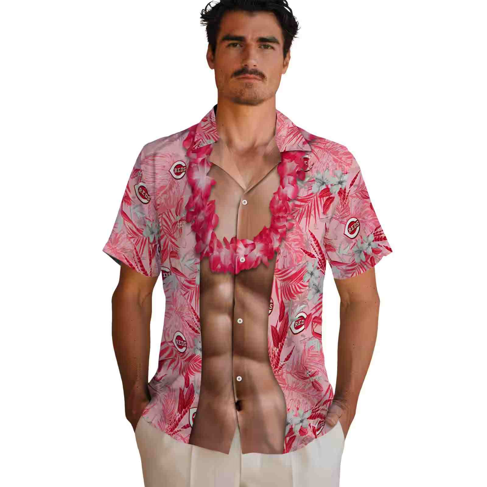 cincinnati reds chest illusion red hawaiian shirt fashion forward