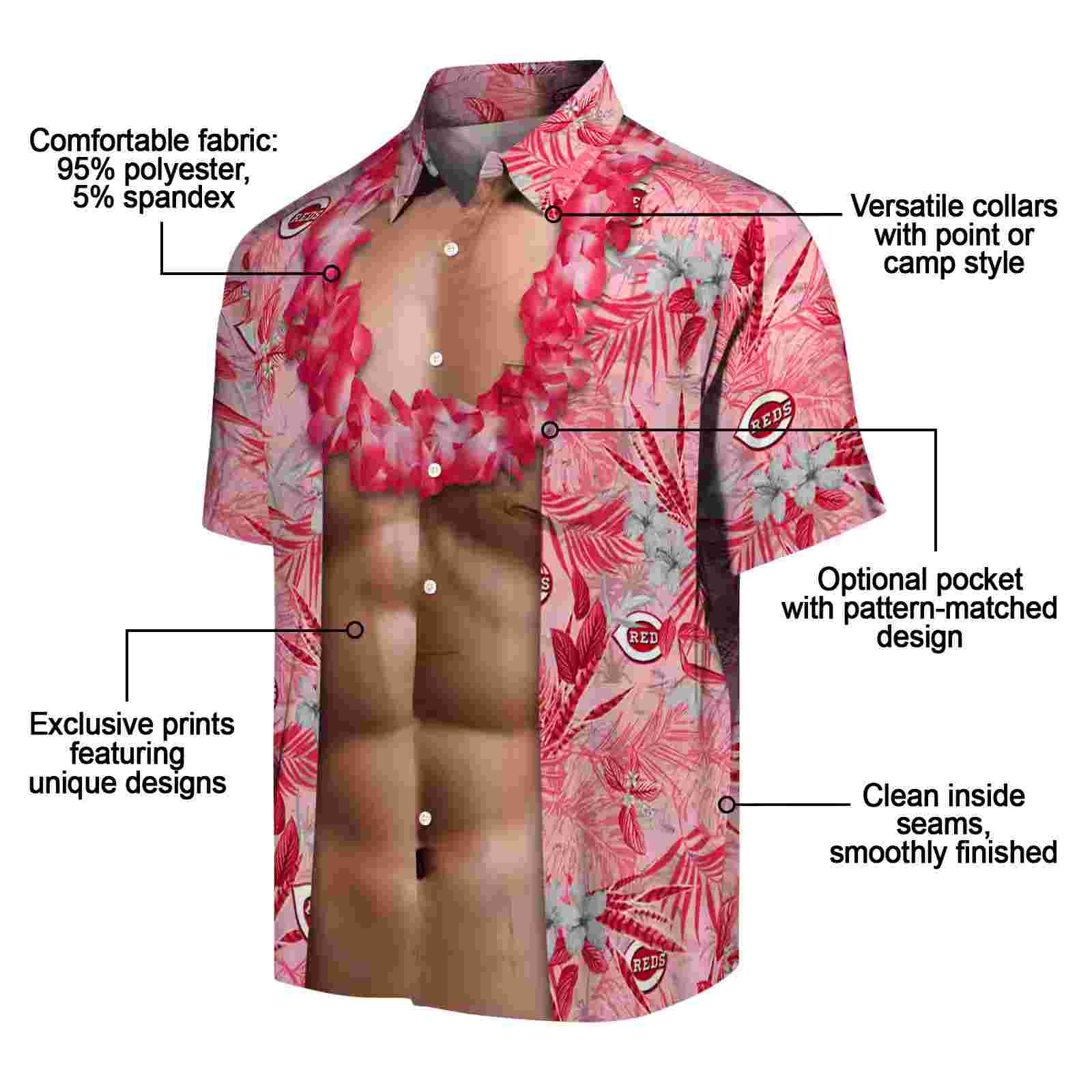 cincinnati reds chest illusion red hawaiian shirt new arrival