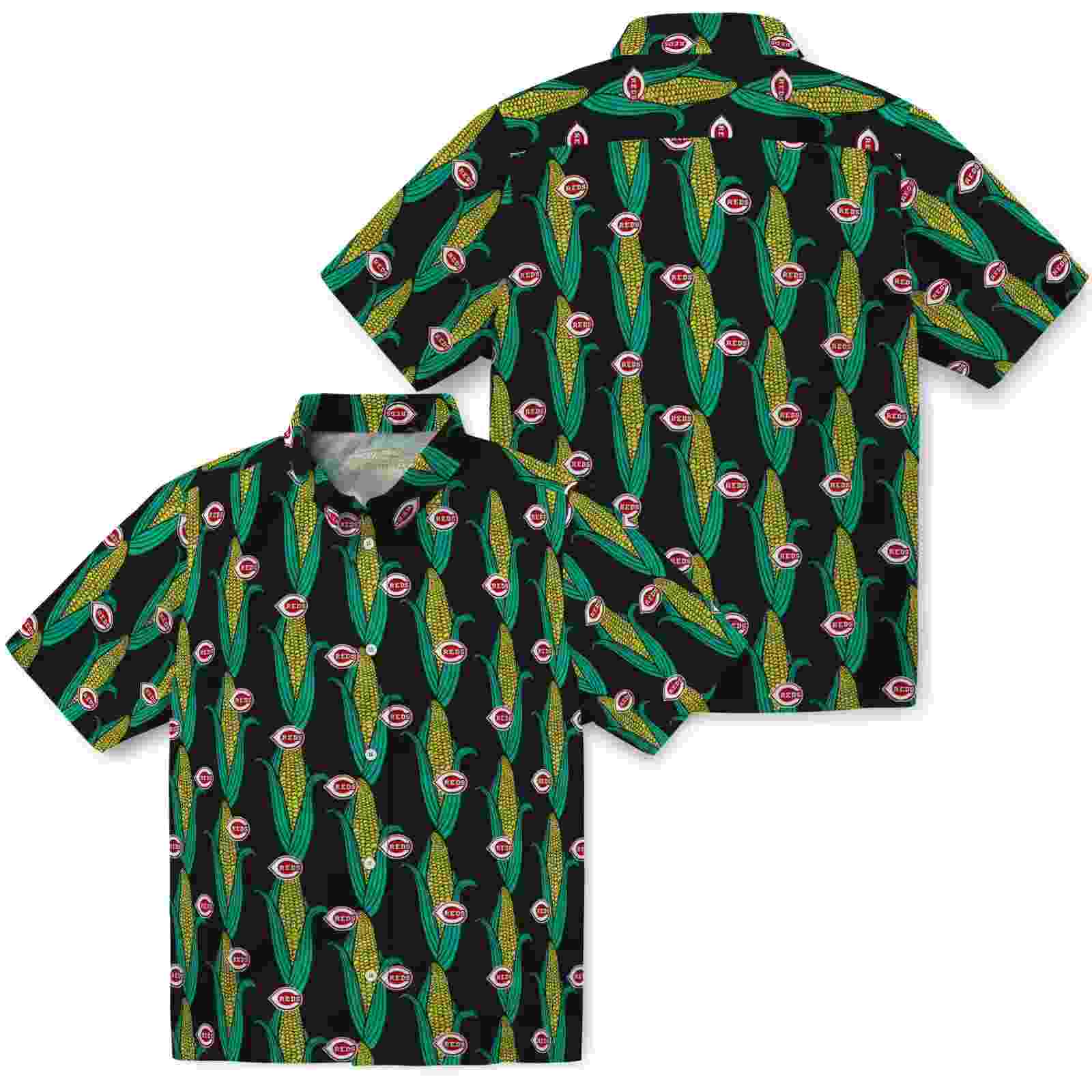 cincinnati reds corn motifs black green hawaiian shirt high quality