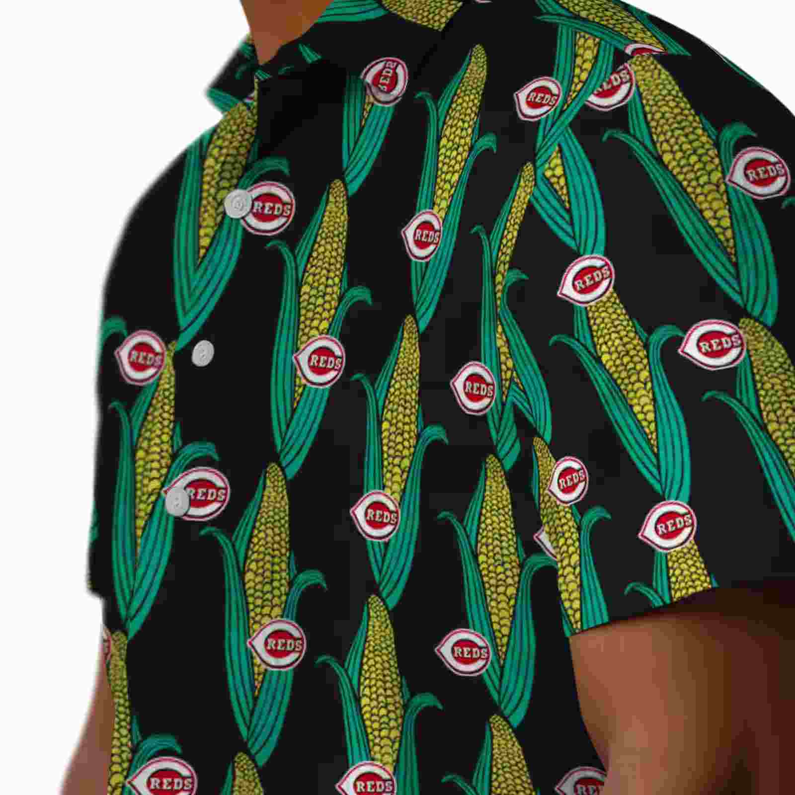 cincinnati reds corn motifs black green hawaiian shirt trendy