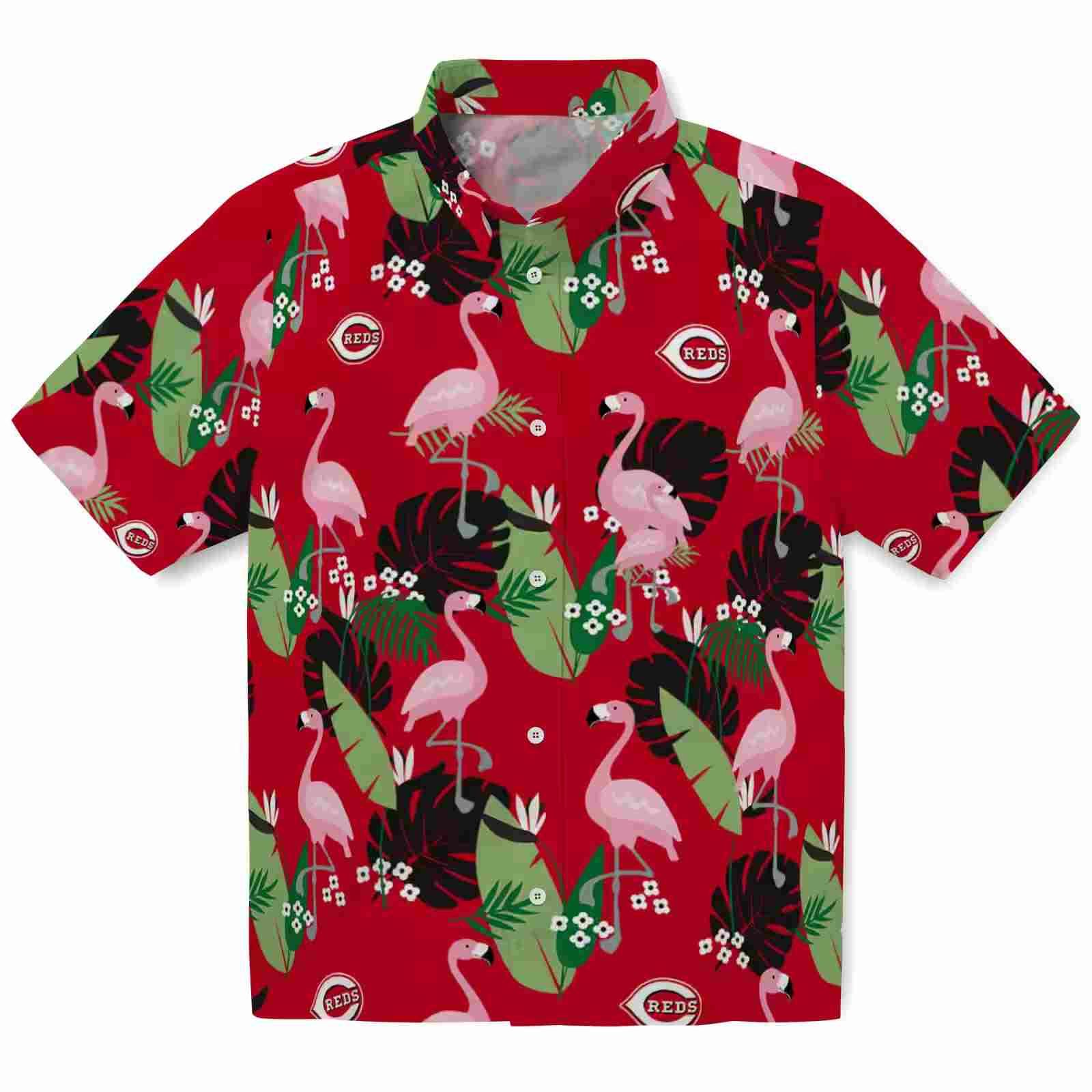 Cincinnati Reds Flamingo Leaf Motif Red Hawaiian Shirt