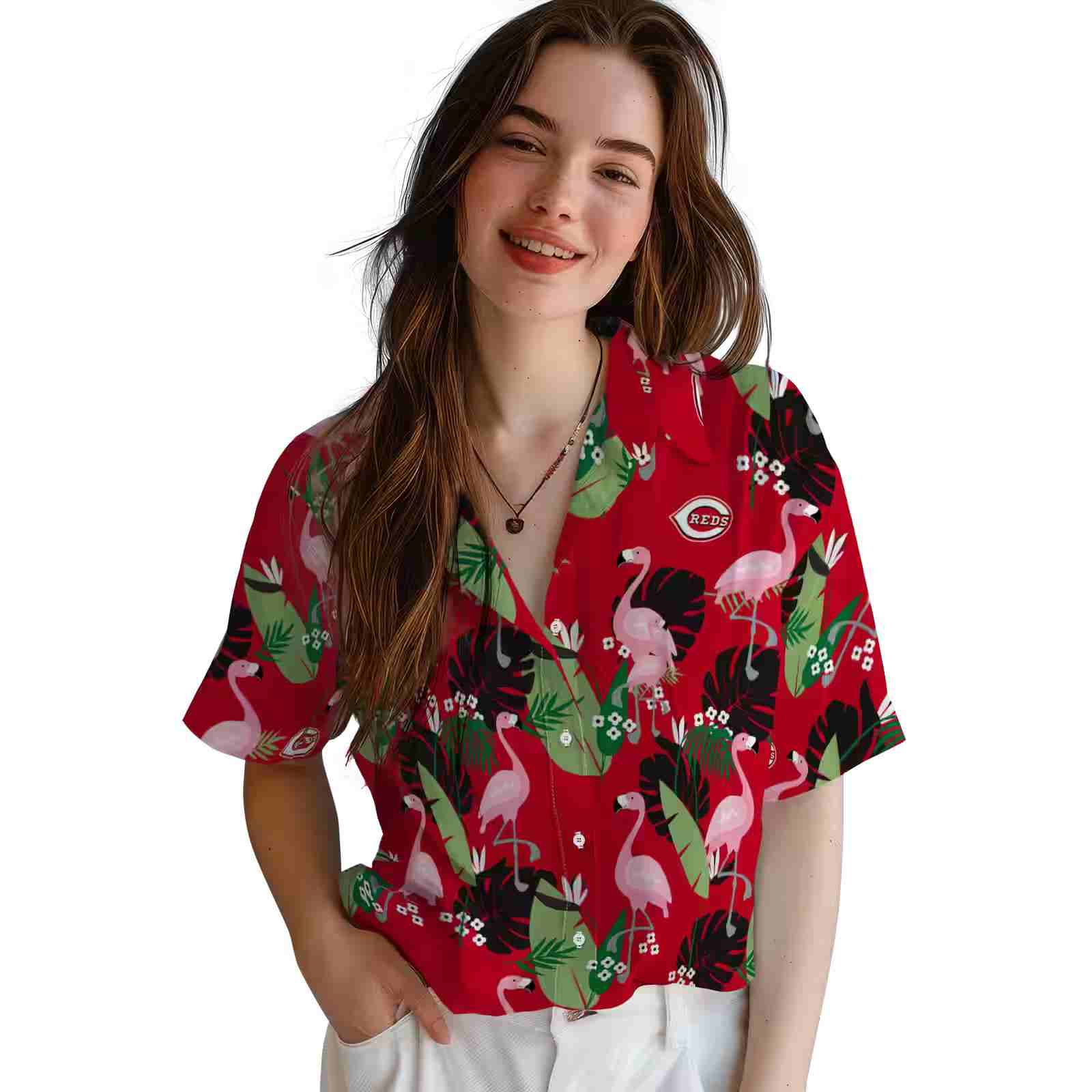 cincinnati reds flamingo leaf motif red hawaiian shirt latest model