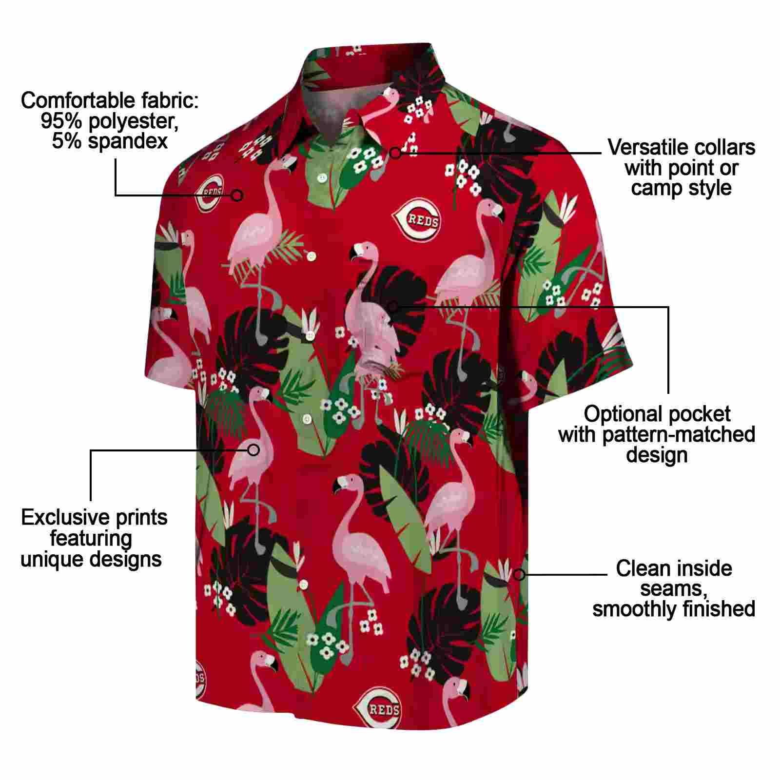 cincinnati reds flamingo leaf motif red hawaiian shirt new arrival