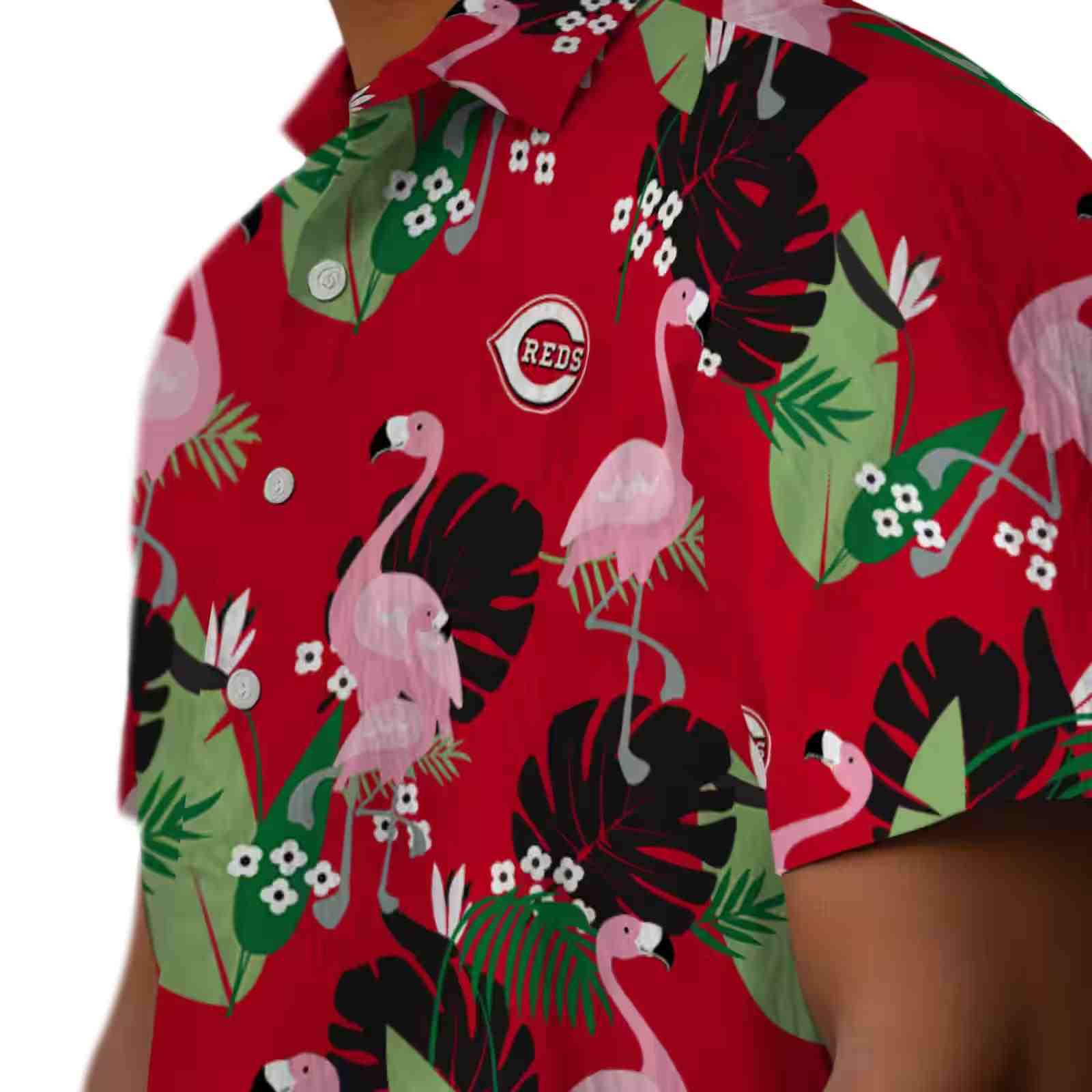 cincinnati reds flamingo leaf motif red hawaiian shirt trendy