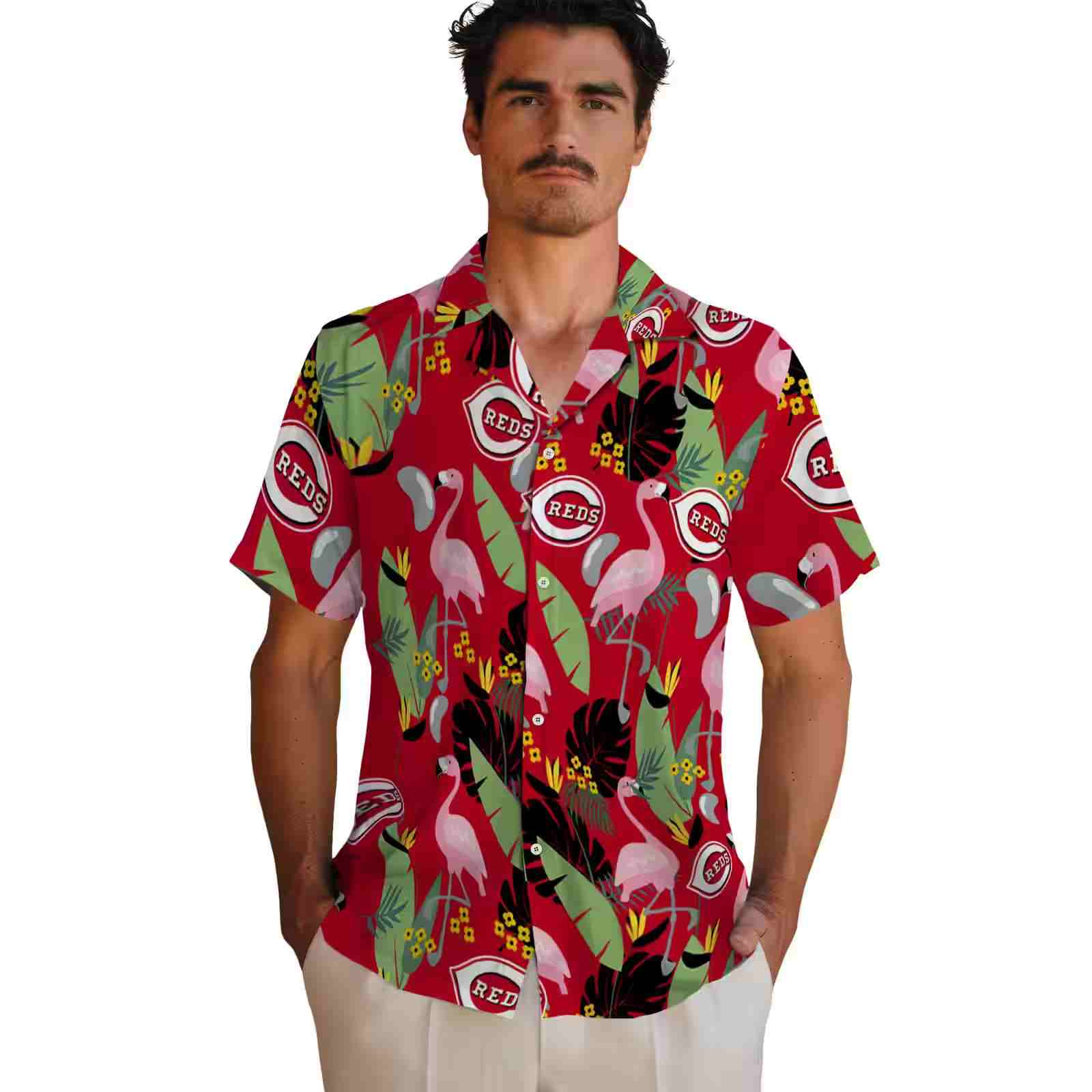 cincinnati reds flamingo leaves red hawaiian shirt fashion forward