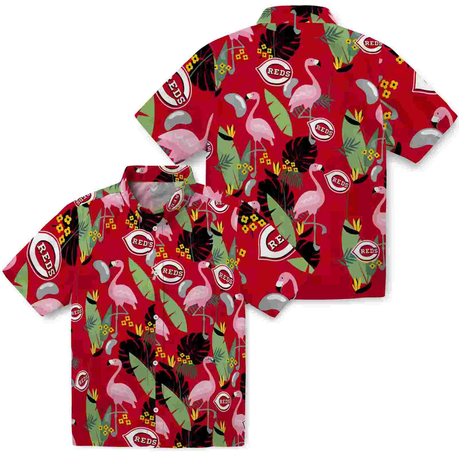 cincinnati reds flamingo leaves red hawaiian shirt high quality