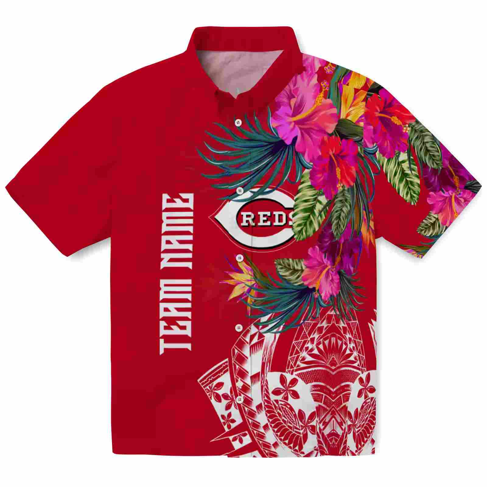 Cincinnati Reds Floral Polynesian Red Hawaiian Shirt