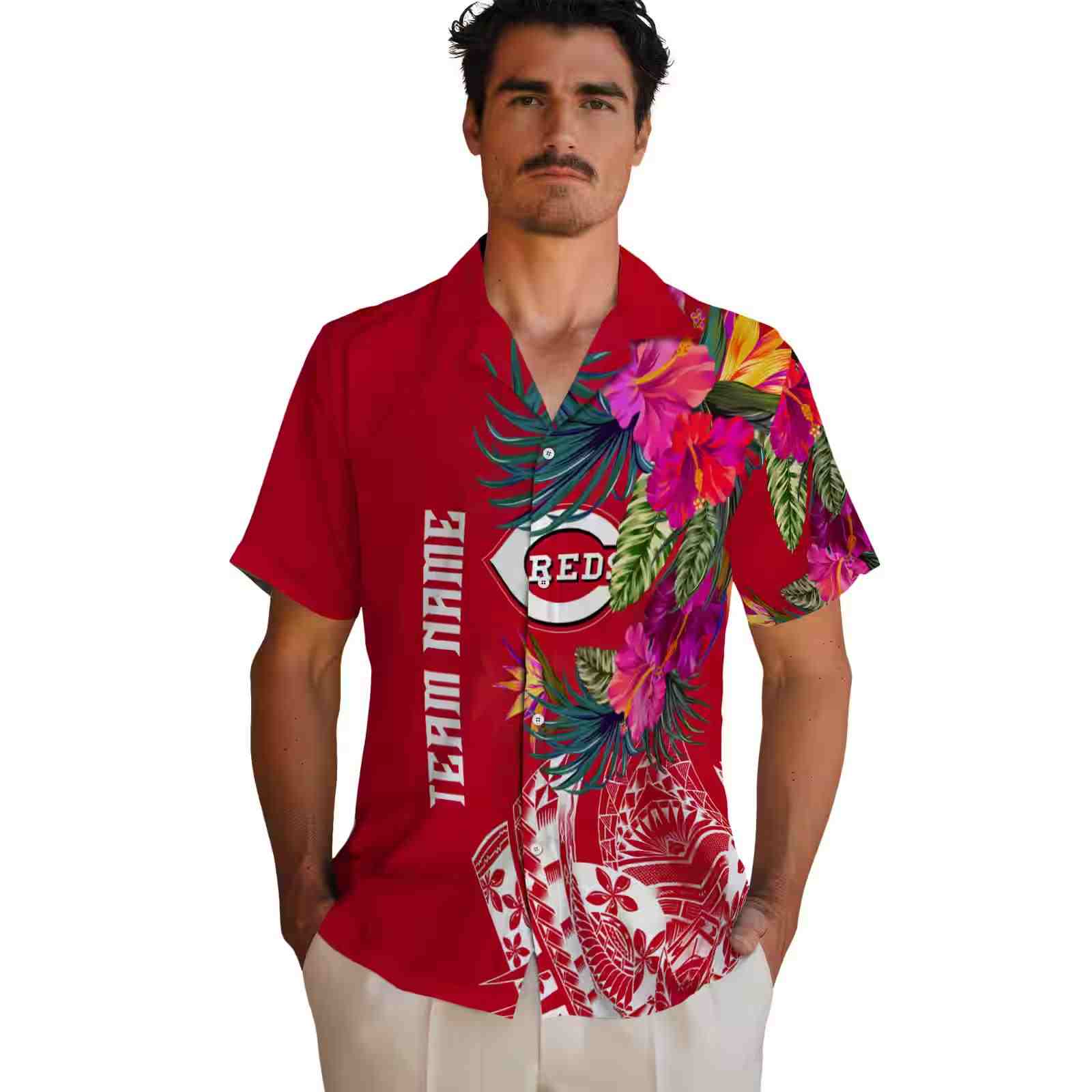 cincinnati reds floral polynesian red hawaiian shirt fashion forward