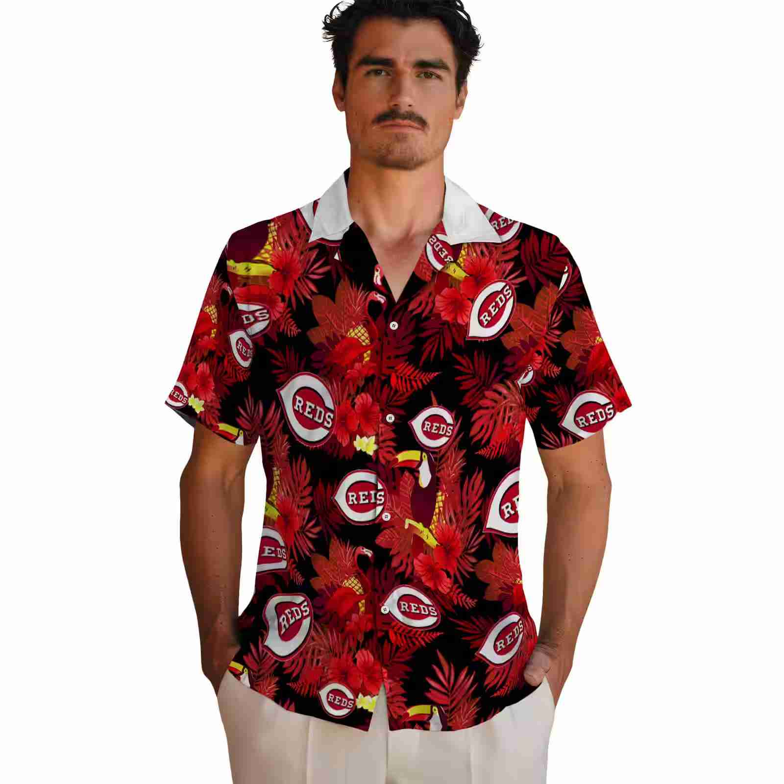 cincinnati reds floral toucan red hawaiian shirt fashion forward