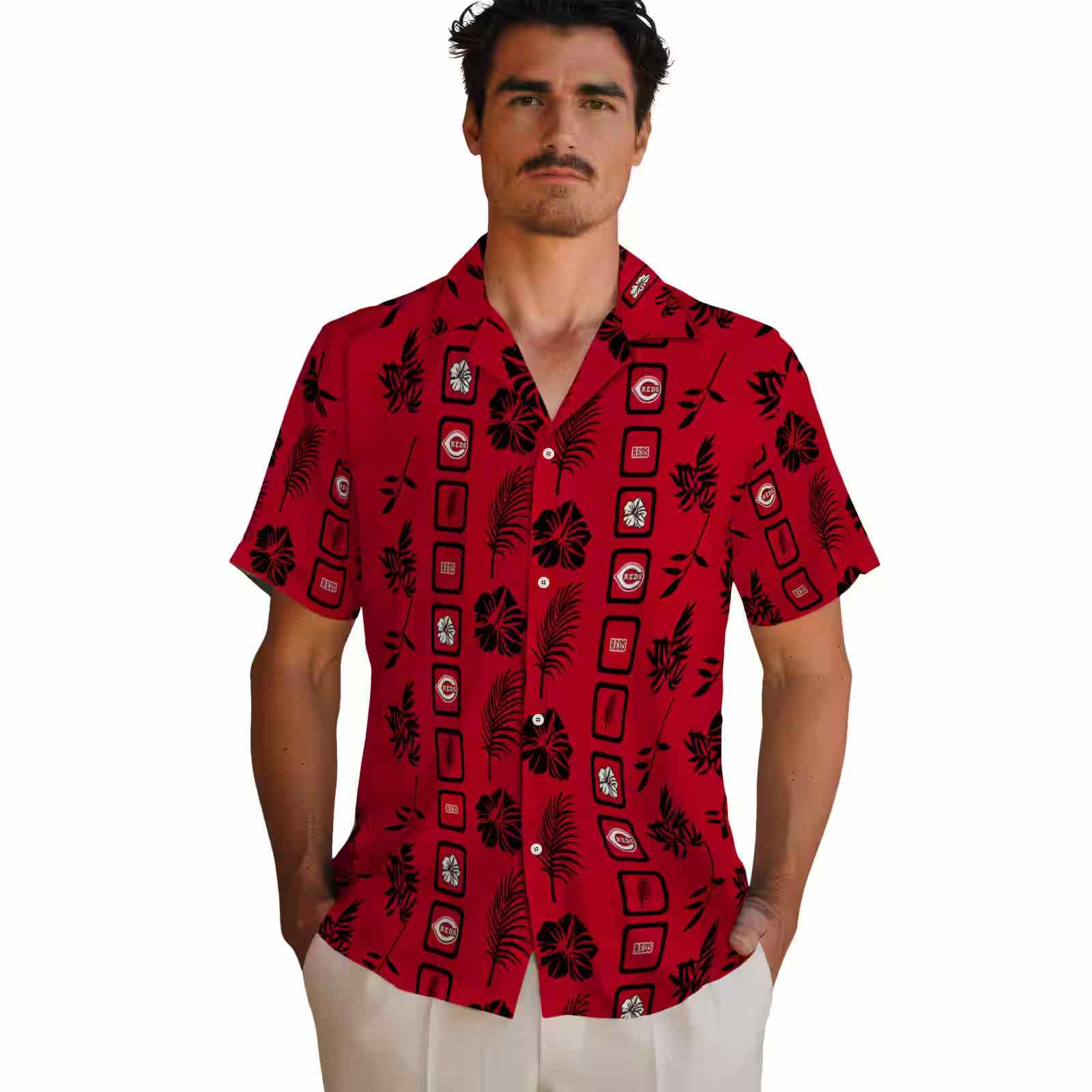 cincinnati reds framed floral red hawaiian shirt fashion forward