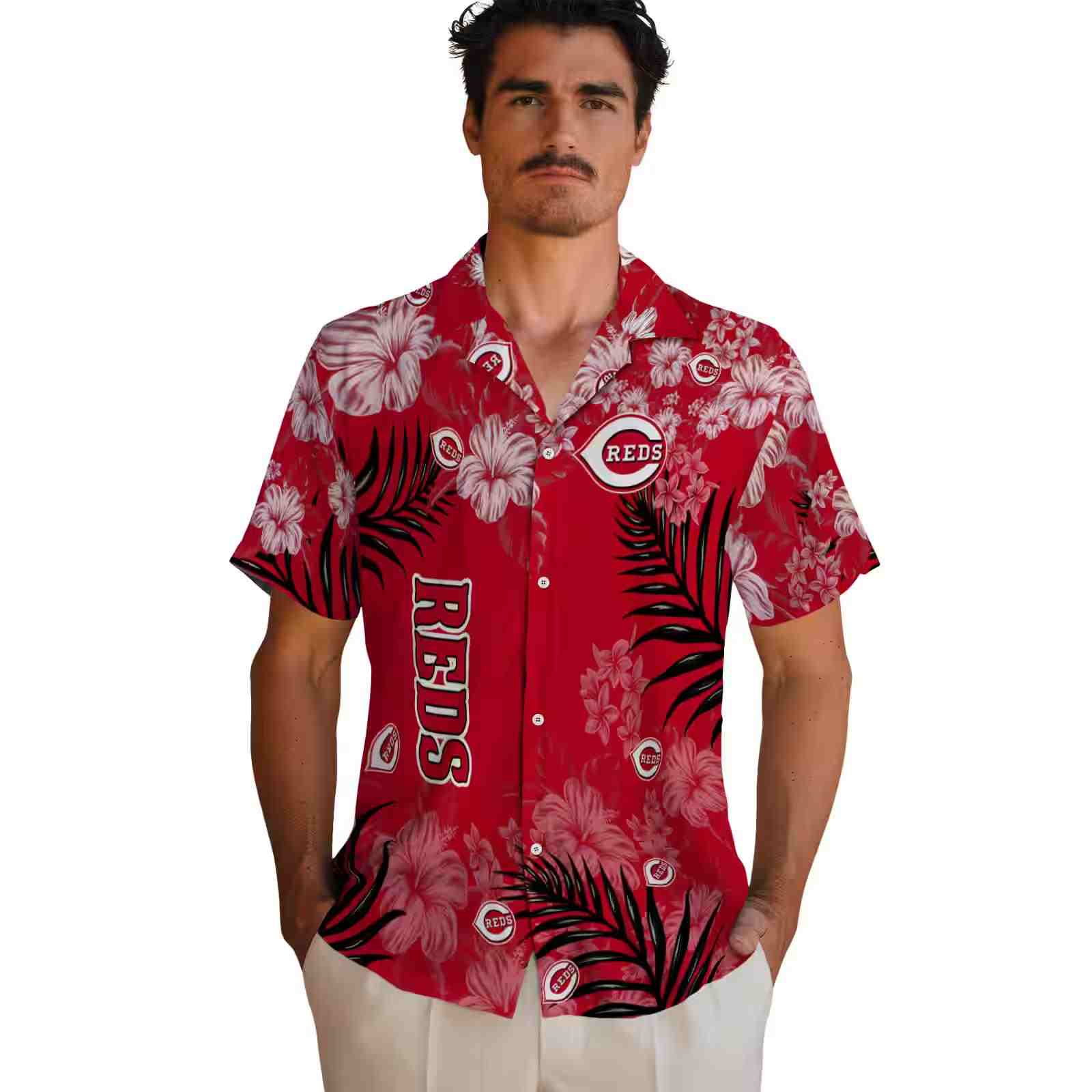 cincinnati reds hibiscus print red hawaiian shirt fashion forward