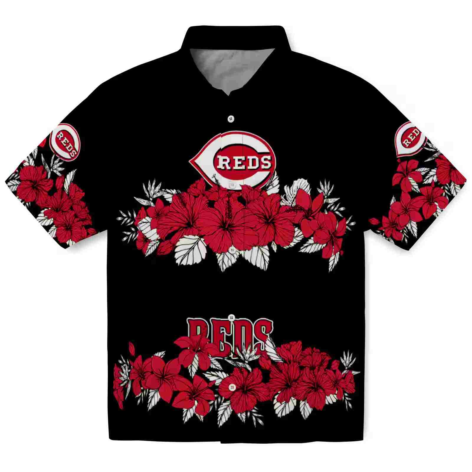 Cincinnati Reds Hibiscus Stripe Red Black Hawaiian Shirt