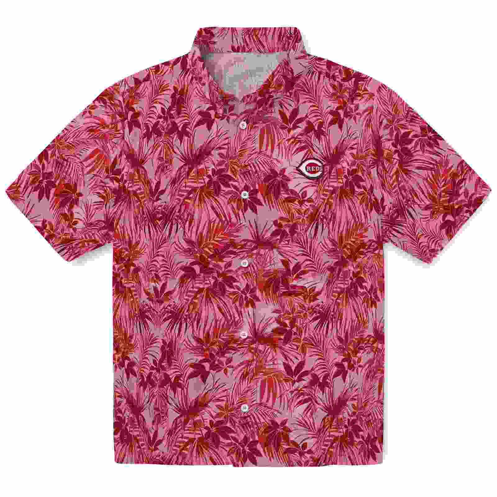 Cincinnati Reds Leafy Pattern Red Hawaiian Shirt