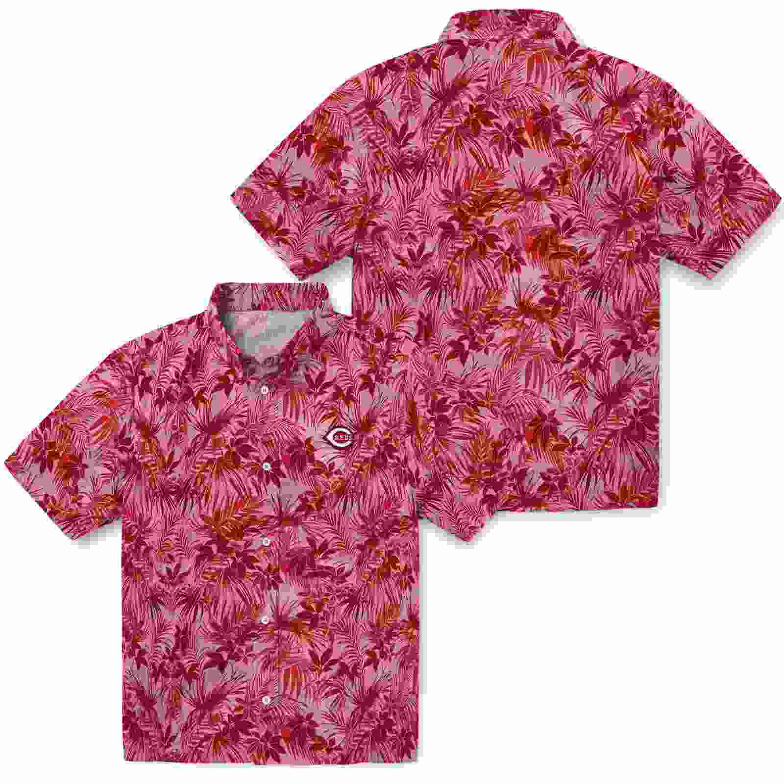 cincinnati reds leafy pattern red hawaiian shirt high quality