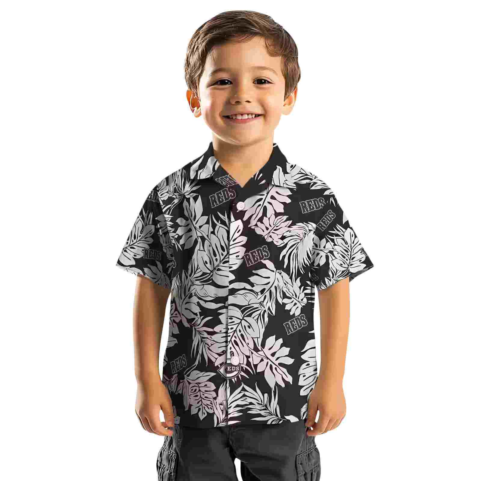 cincinnati reds monstera leaf pattern black hawaiian shirt top rated